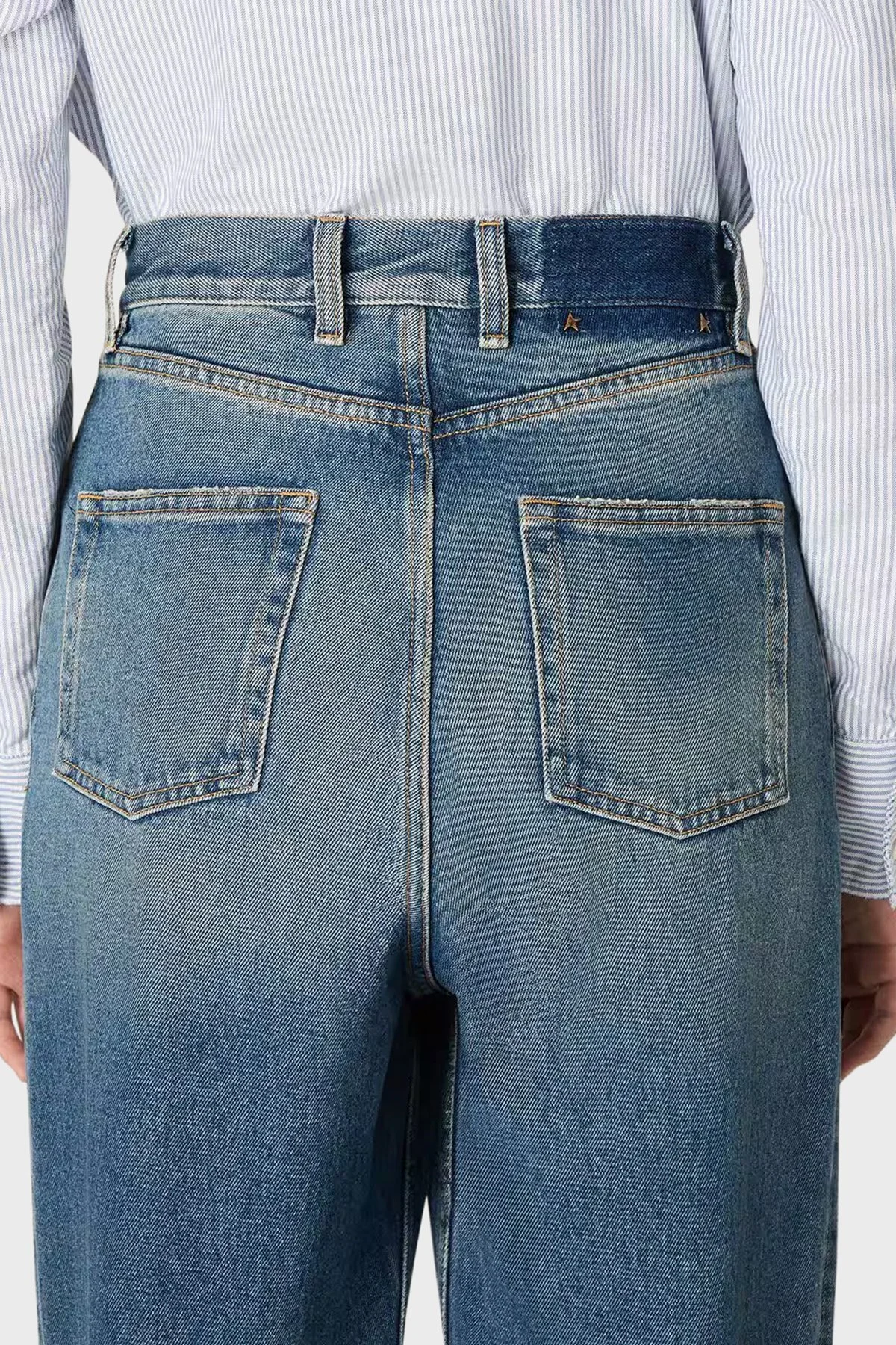 Golden Goose Pamuklu Loose Fit Yüksek Bel Jeans Kadın Kot Pantolon GWP02079.P000621.50100 Lacivert - 3