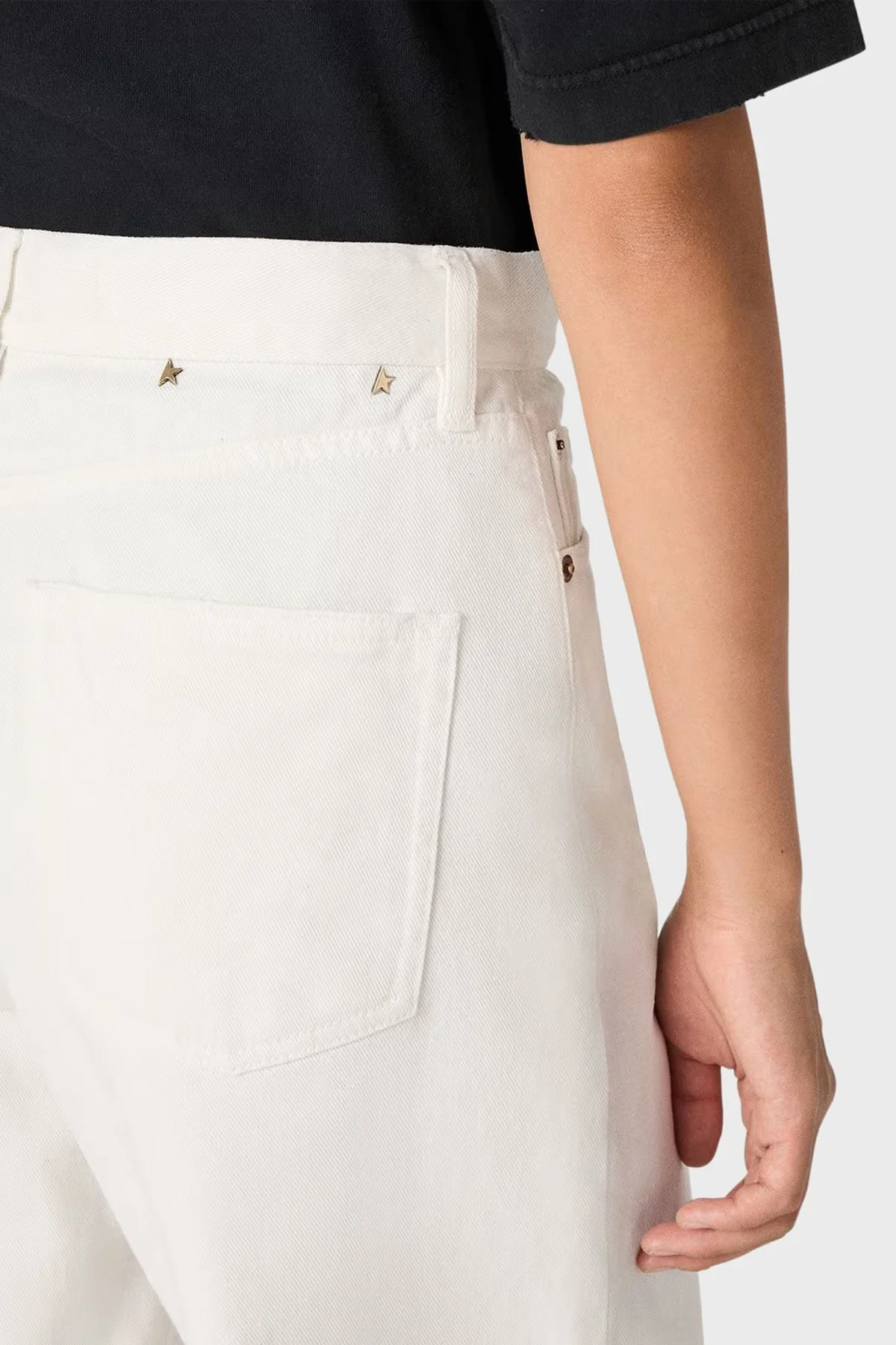 Golden Goose Pamuklu Loose Fit Yüksek Bel Jeans Kadın Kot Pantolon GWP02079.P000980.10190 Beyaz - 3