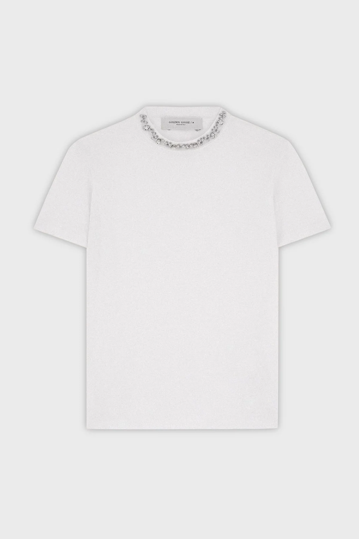 Golden Goose Pamuklu Regular Fit Parlak Taşlı Sıfır Yaka Bayan T Shirt GWP01220.P000673.10363 BEYAZ - 8