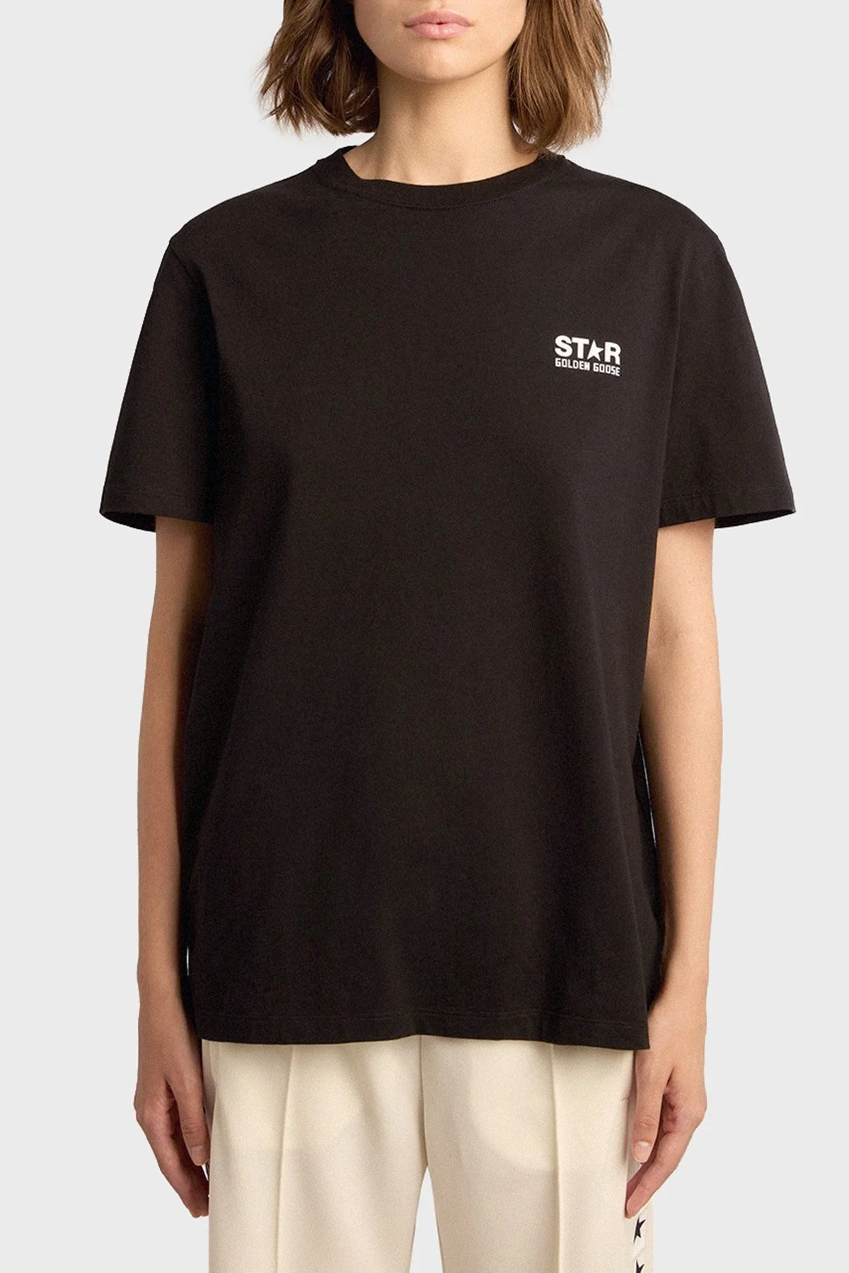 Golden Goose Pamuklu Sırt Baskılı Regular Fit Bisiklet Yaka Bayan T Shirt GWP01220.P000879.80203 SİYAH - 2