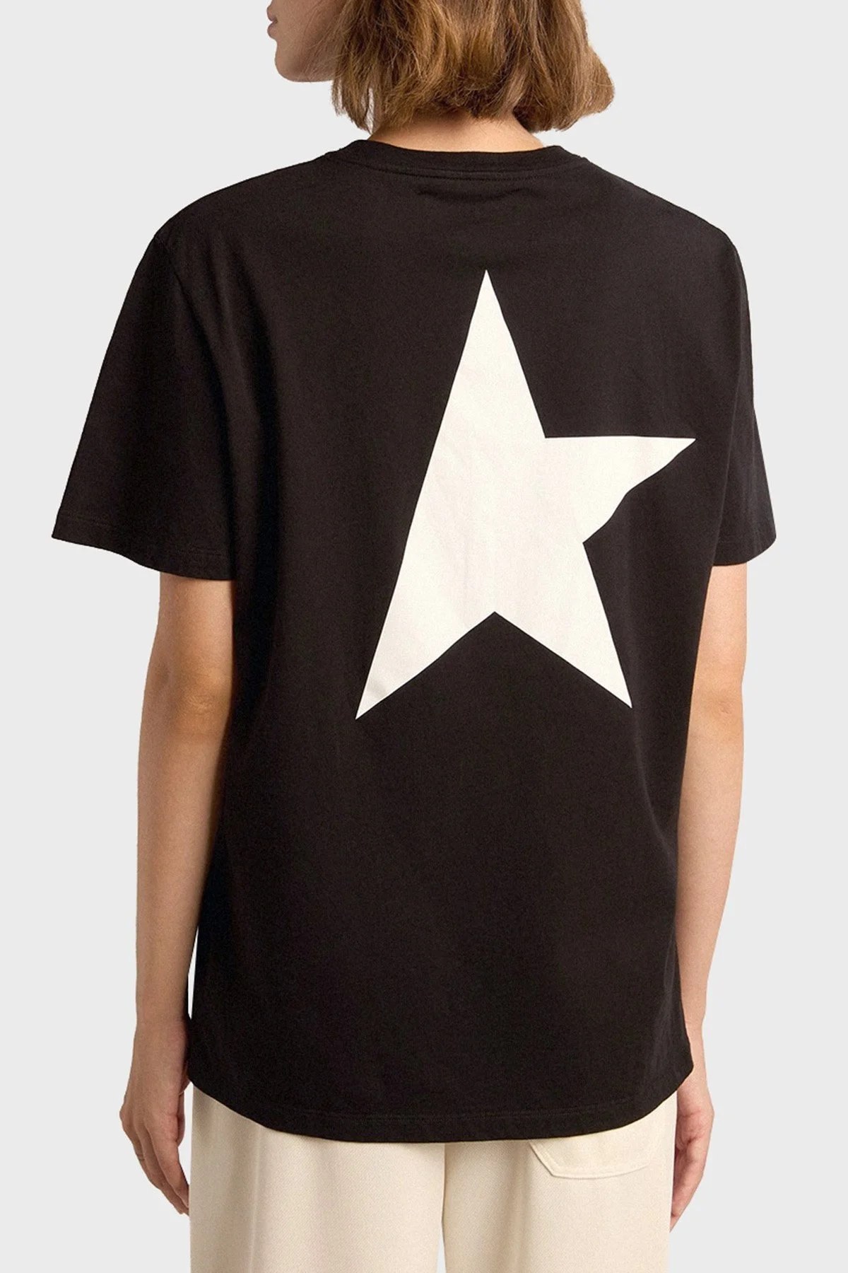 Golden Goose Pamuklu Sırt Baskılı Regular Fit Bisiklet Yaka Bayan T Shirt GWP01220.P000879.80203 SİYAH - 5