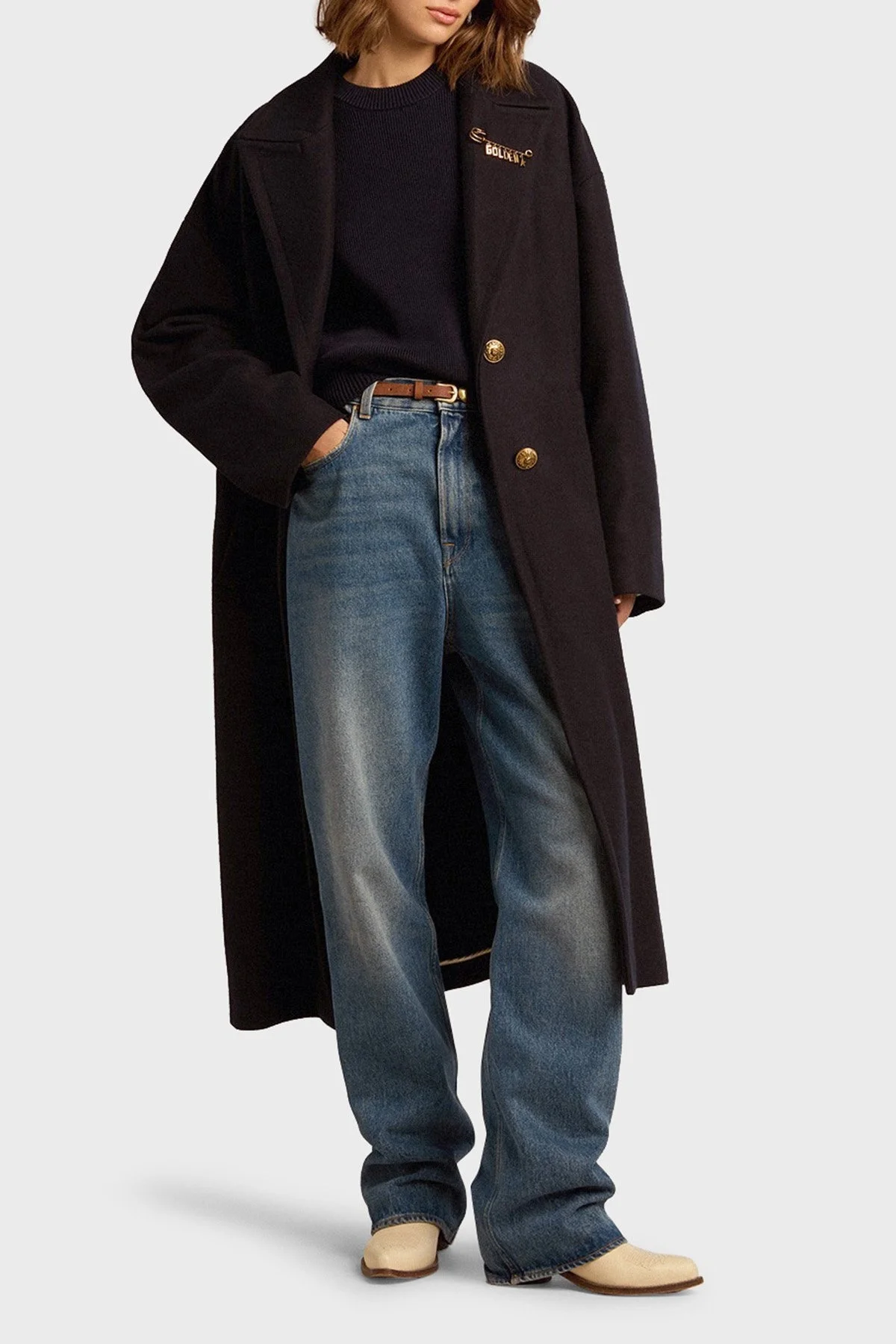 Golden Goose Pamuklu Yüksek Bel Wide Leg Jeans Bayan Kot Pantolon GWP00844.P000621.50100 LACİVERT - 6