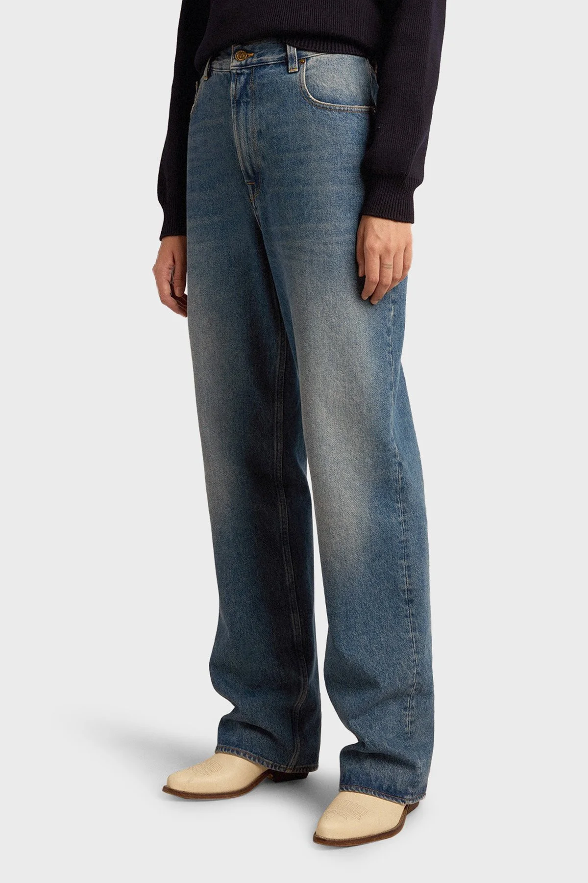 Golden Goose Pamuklu Yüksek Bel Wide Leg Jeans Kadın Kot Pantolon GWP00844.P000621.50100 Lacivert - 1