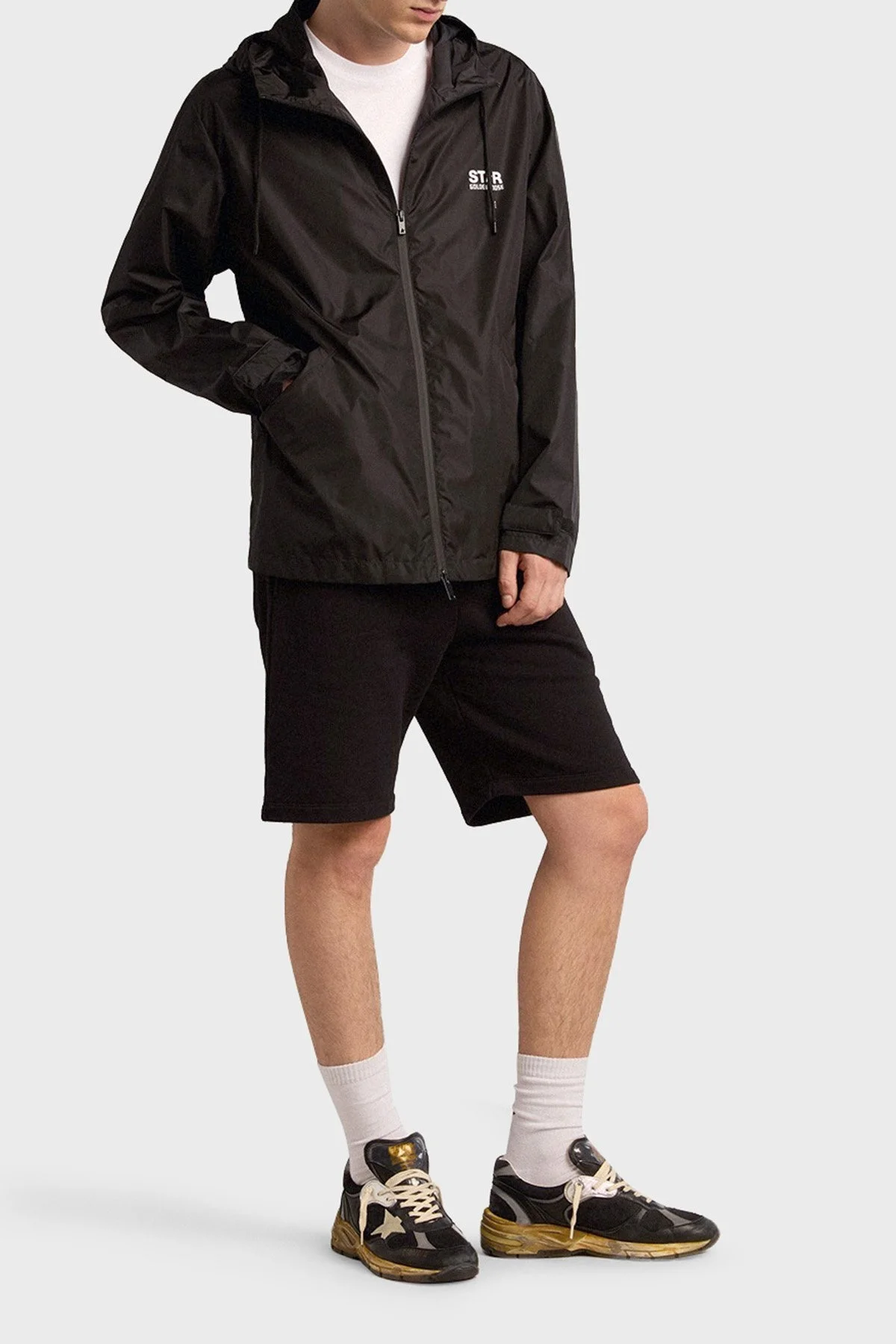 Golden Goose Sırt Baskılı Kapüşonlu Fermuarlı Relaxed Fit Erkek Ceket GMP01032.P000596.80203 SİYAH - 1