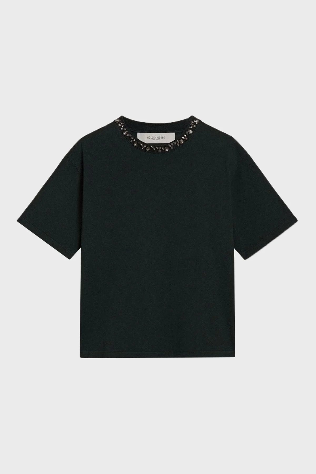 Golden Goose Taş Detaylı Pamuklu Boxy Fit Bisiklet Yaka Kadın T Shirt GWP01874.P001897.90456 Siyah - 5