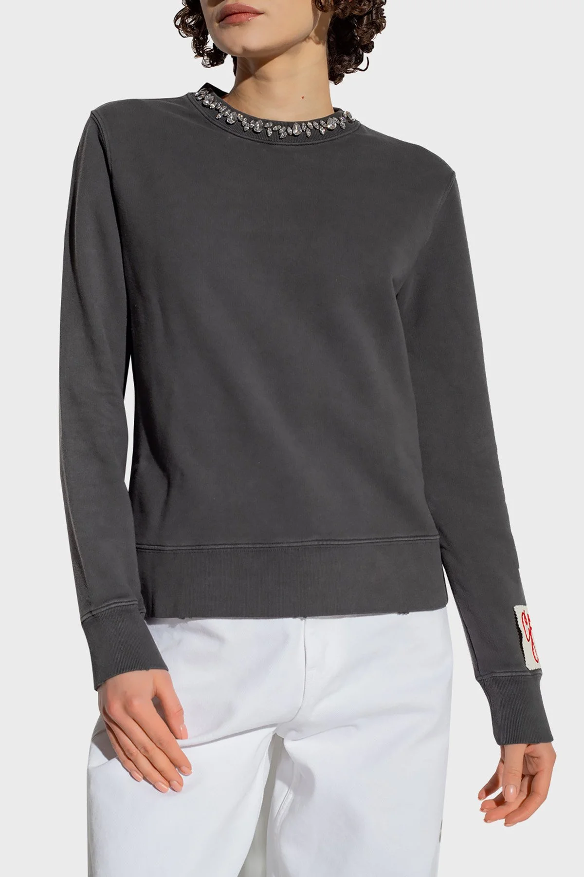 Golden Goose Taşlı % 100 Pamuk Regular Fit Bisiklet Yaka Kadın Sweat GWP01223.P000672.60318 Antrasit - 1