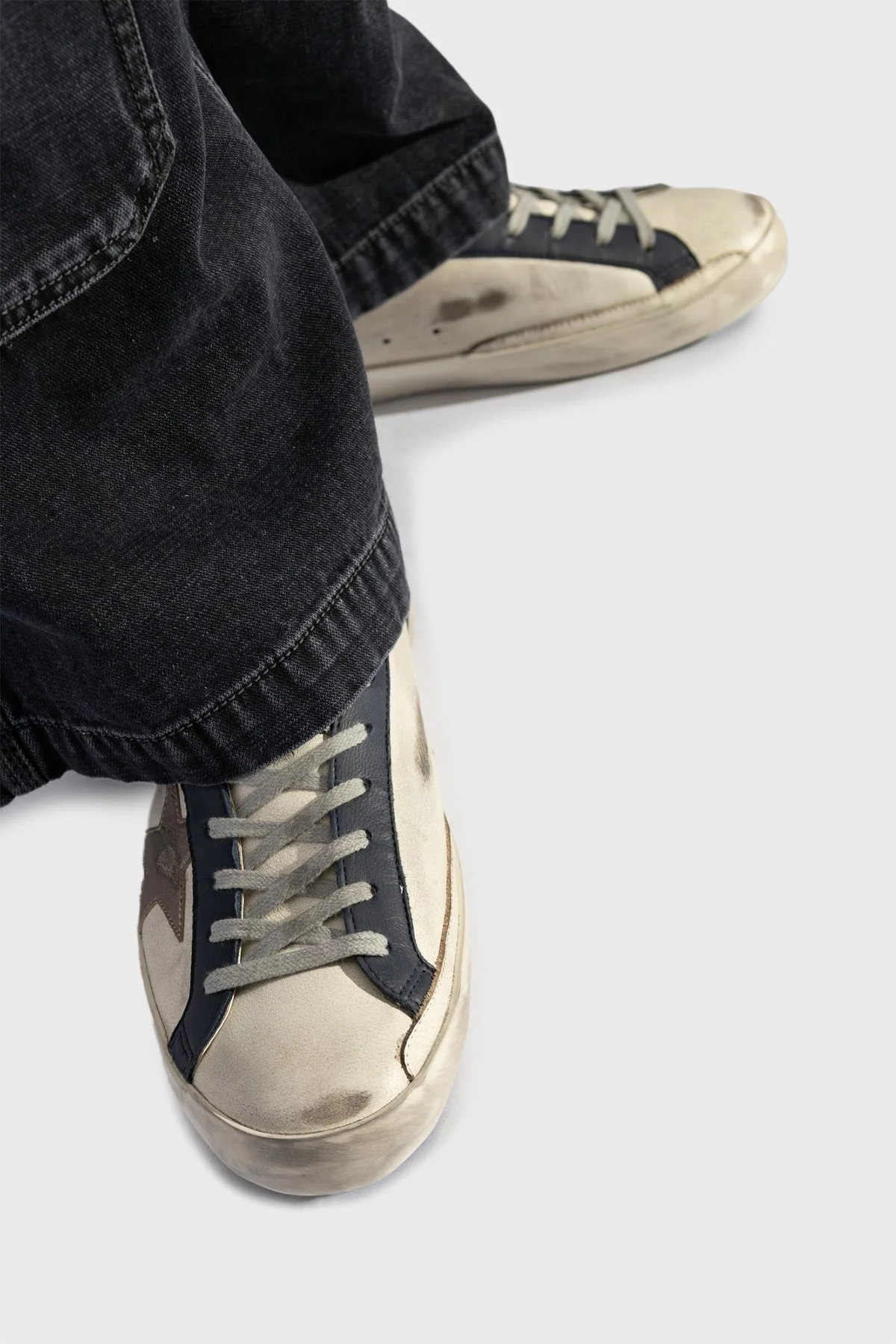 Golden Goose Vintage Deri Sneaker Erkek Ayakkabı GMF00103.F006902.82869 BEYAZ-LACİVERT - 7