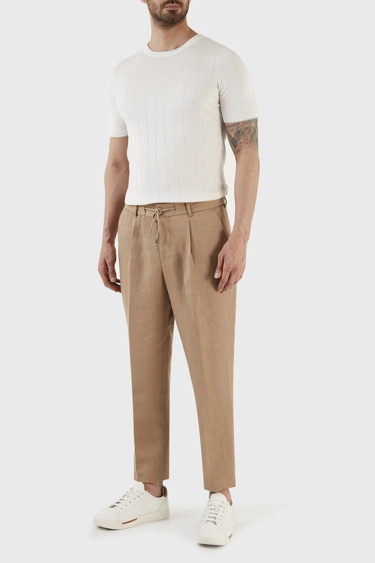 Gran Sasso % 100 İpek Slim Fit Bisiklet Yaka Triko Erkek T Shirt 43116 23510 005 BEYAZ - 3