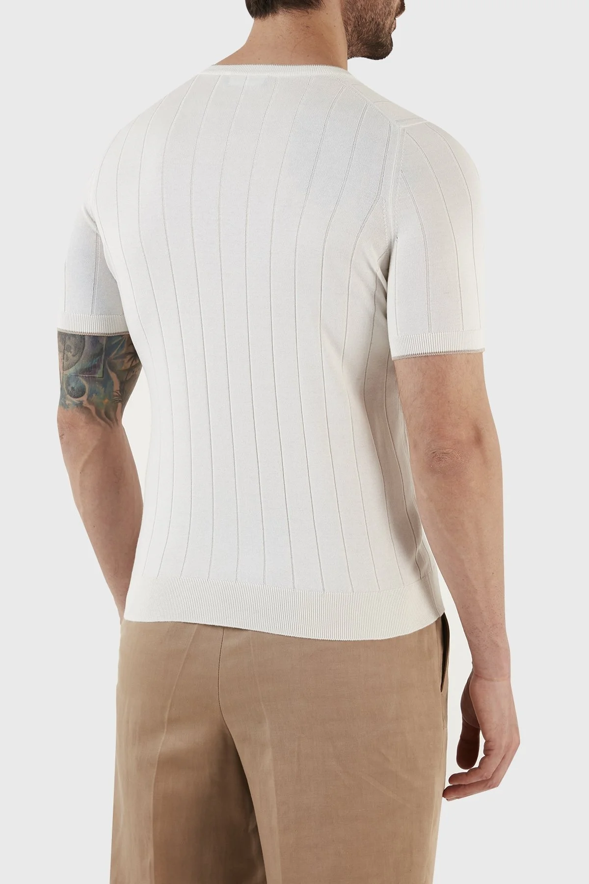 Gran Sasso % 100 İpek Slim Fit Bisiklet Yaka Triko Erkek T Shirt 43116 23510 005 BEYAZ - 4