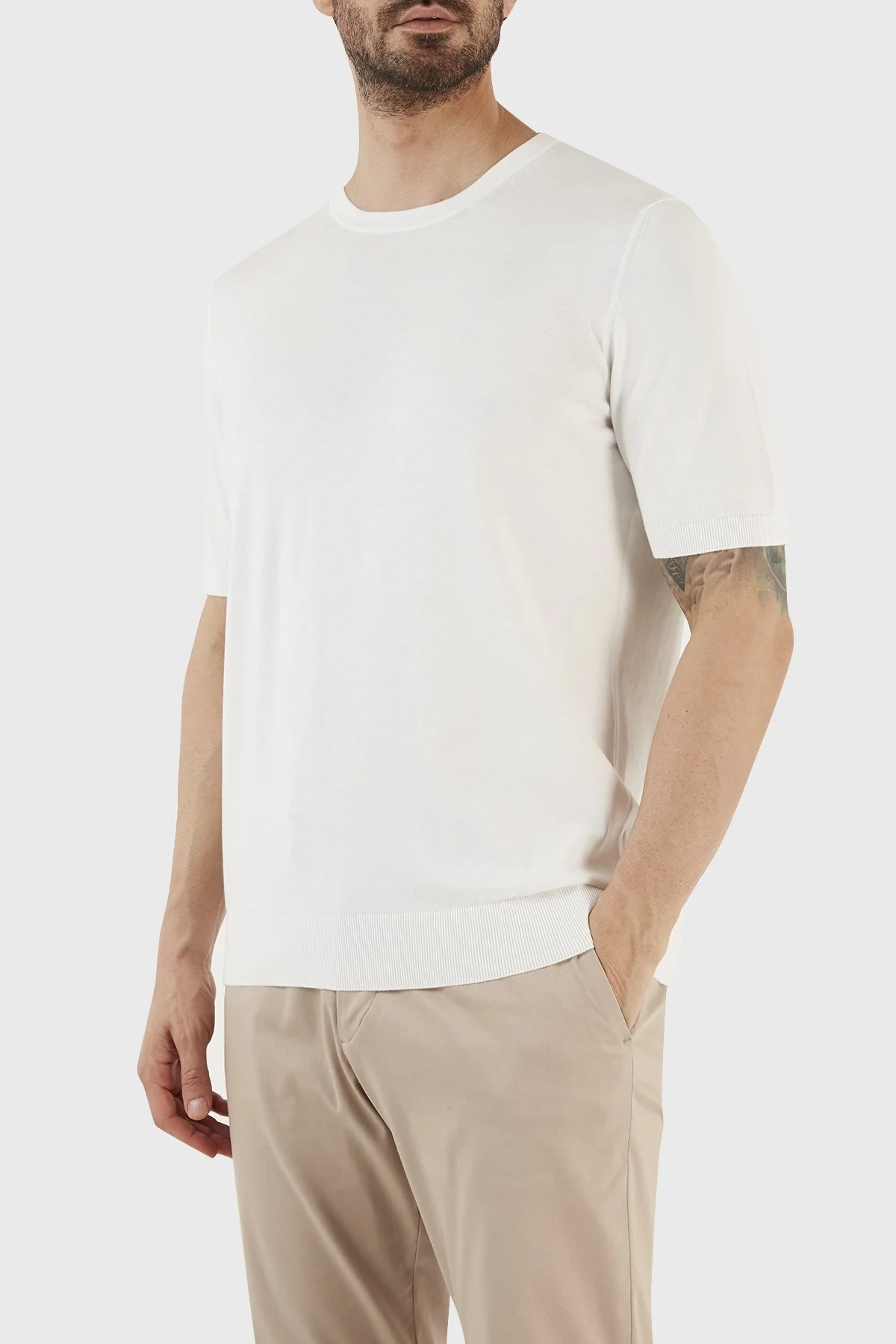 Gran Sasso % 100 Pamuk Regular Fit Bisiklet Yaka Erkek T Shirt 43104 29401 005 BEYAZ - 3