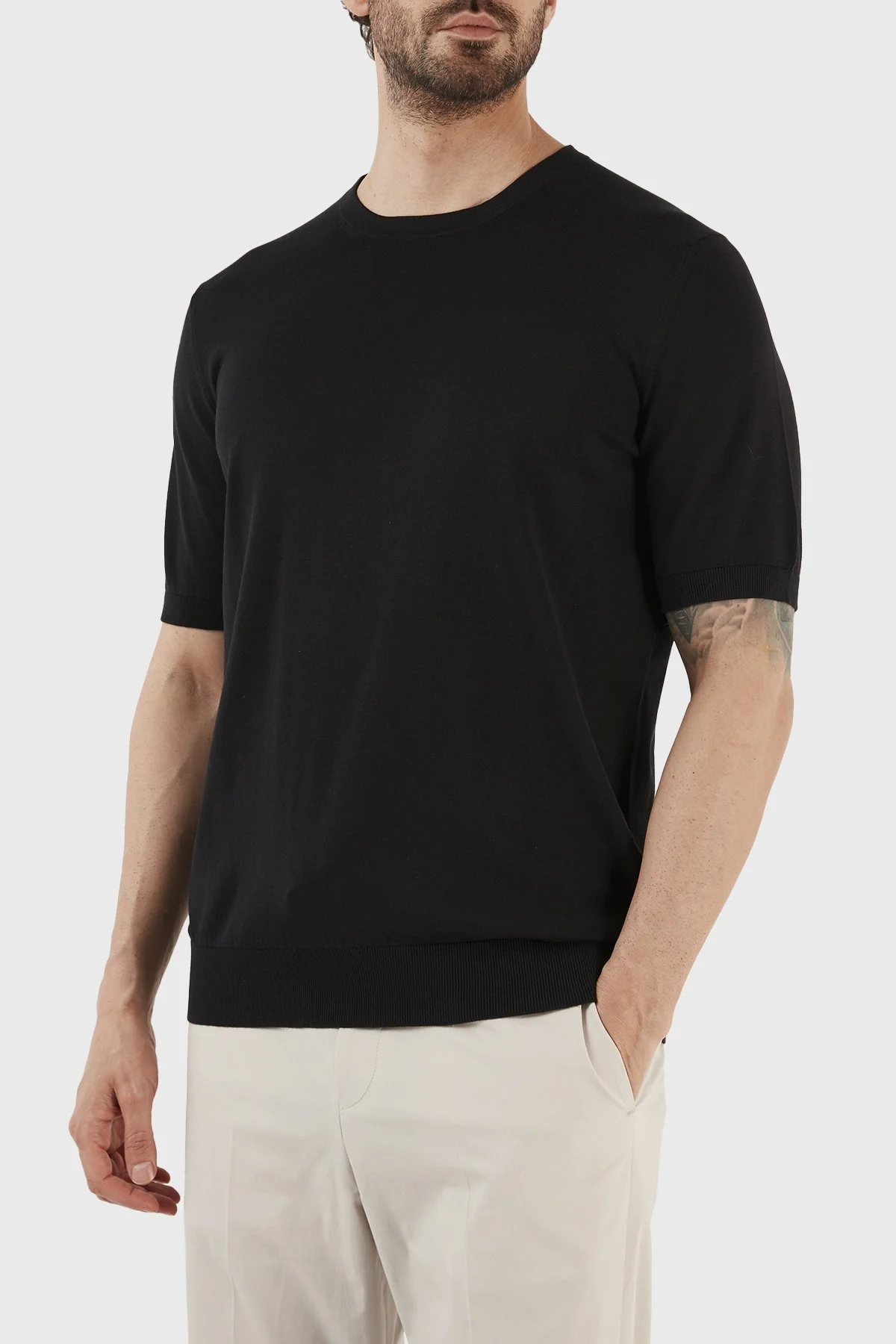 Gran Sasso % 100 Pamuk Regular Fit Bisiklet Yaka Erkek T Shirt 43104 29401 099 SİYAH - 3