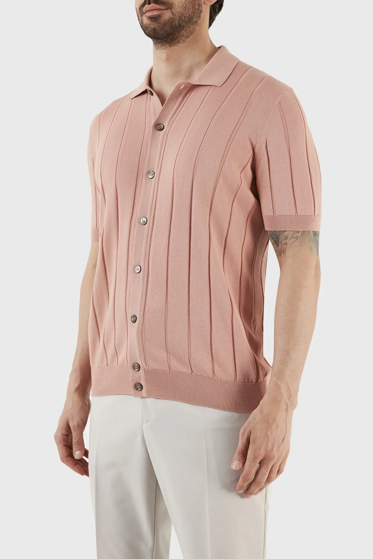 Gran Sasso % 100 Pamuk Regular Fit Düğmeli Triko Erkek Gömlek 57143 20634 329 PUDRA - 8