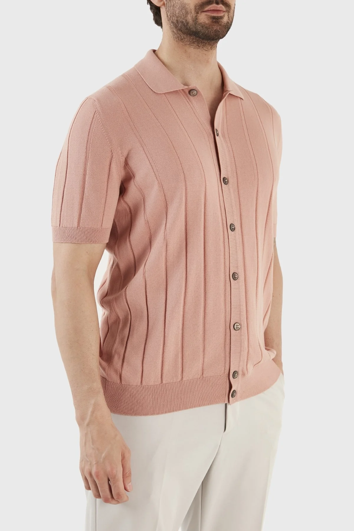 Gran Sasso % 100 Pamuk Regular Fit Düğmeli Triko Erkek Gömlek 57143 20634 329 PUDRA - 9