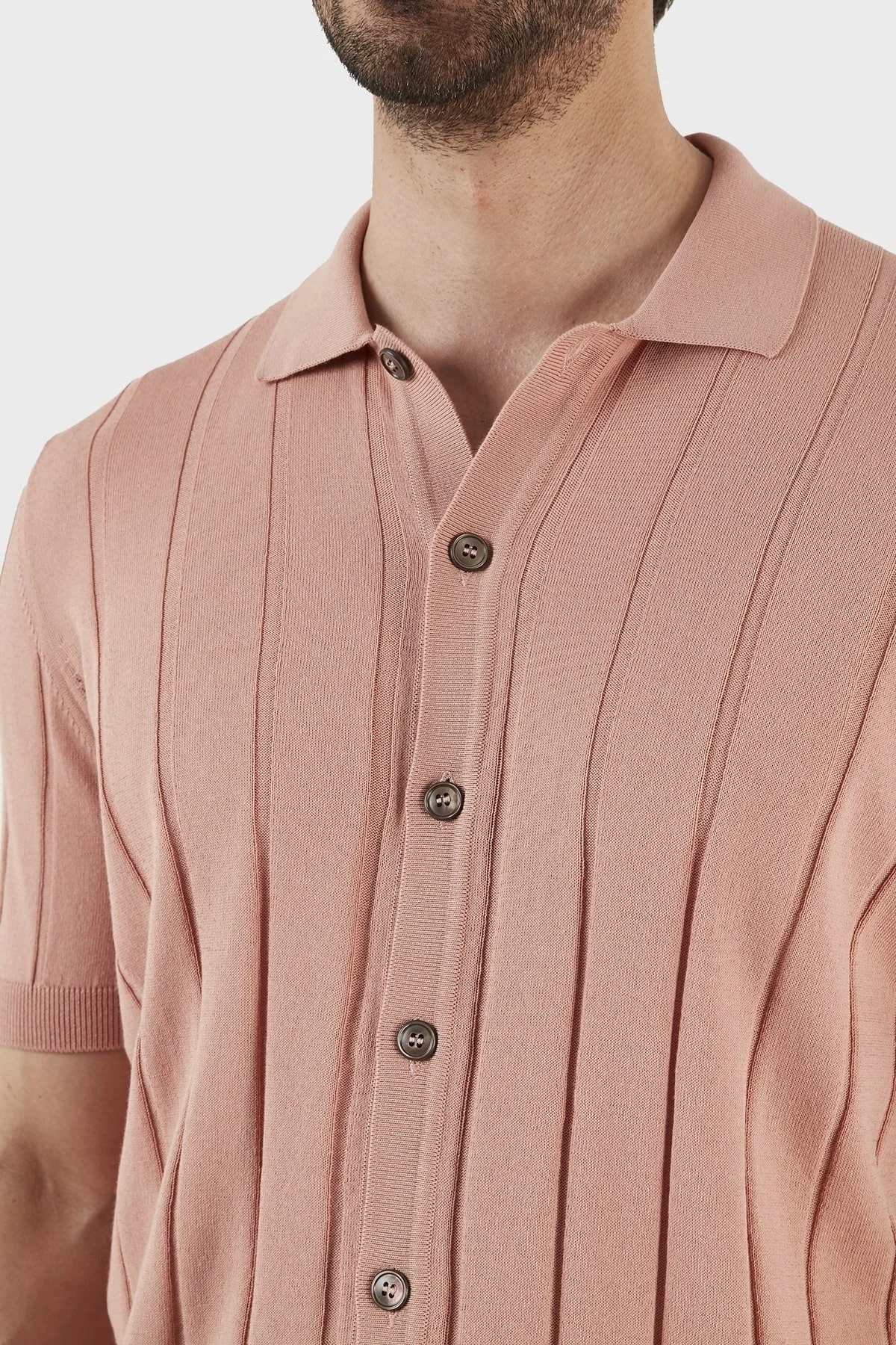 Gran Sasso % 100 Pamuk Regular Fit Düğmeli Triko Erkek Gömlek 57143 20634 329 PUDRA - 11