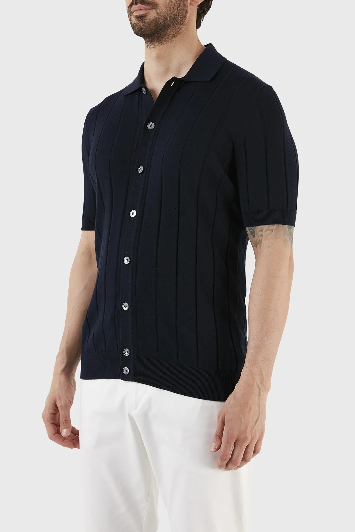Gran Sasso % 100 Pamuk Regular Fit Düğmeli Triko Erkek Gömlek 57143 20634 598 LACİVERT - 2
