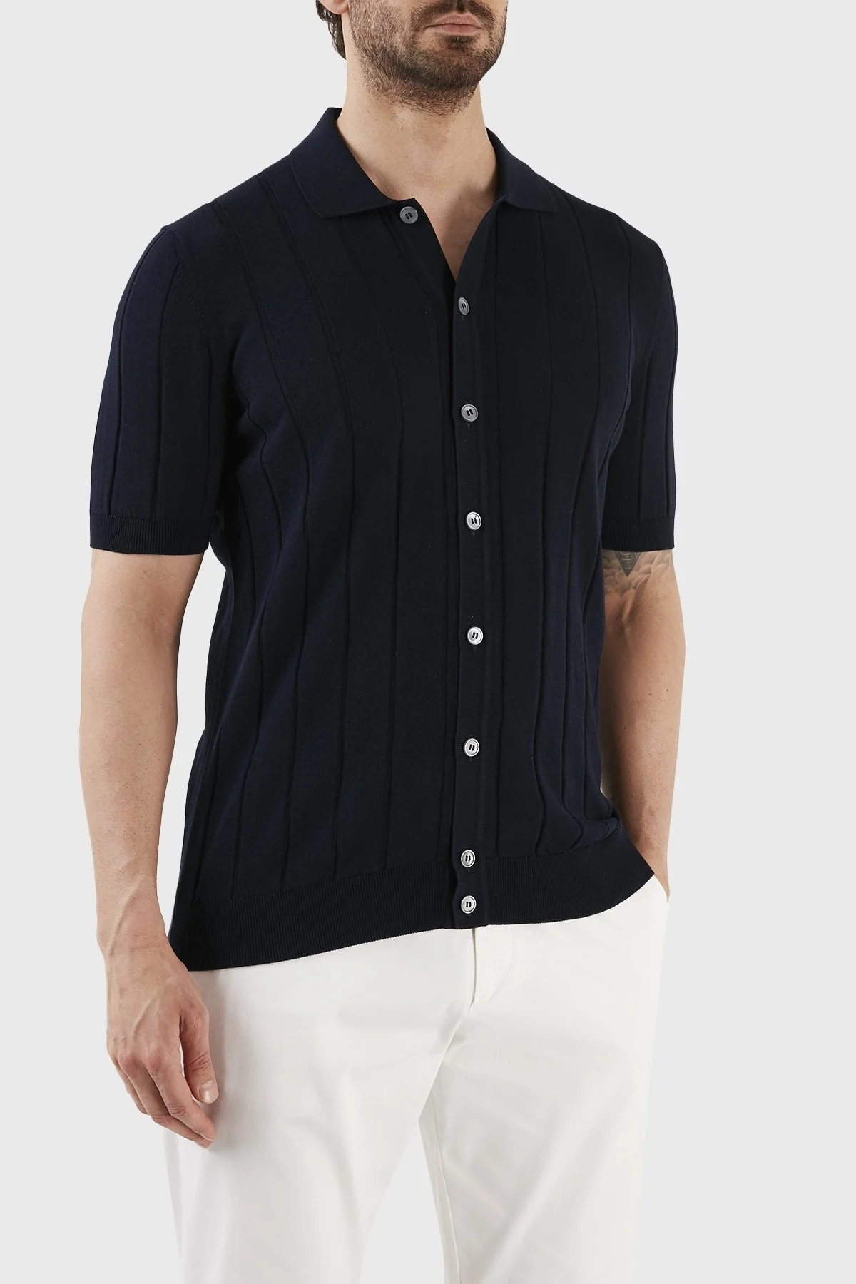 Gran Sasso % 100 Pamuk Regular Fit Düğmeli Triko Erkek Gömlek 57143 20634 598 LACİVERT - 3