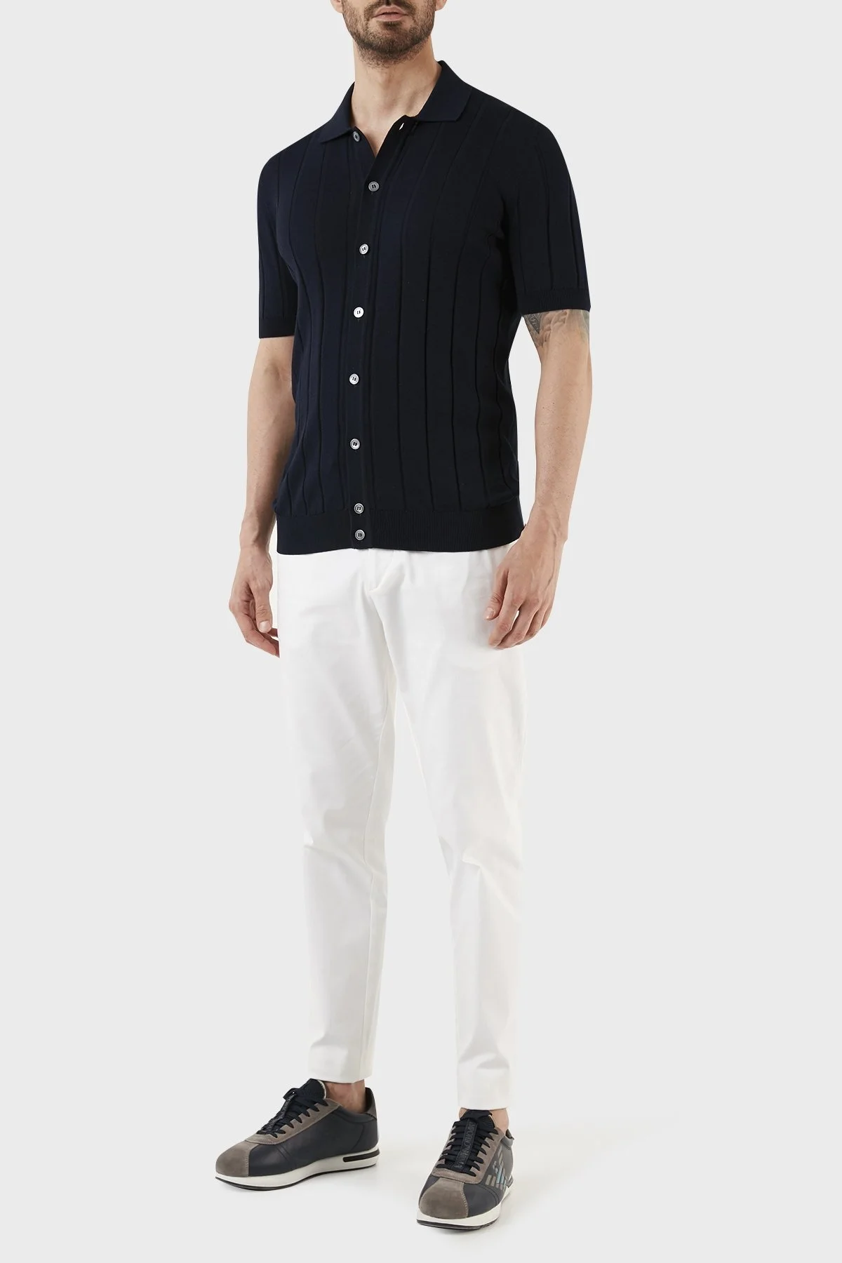 Gran Sasso % 100 Pamuk Regular Fit Düğmeli Triko Erkek Gömlek 57143 20634 598 LACİVERT - 4