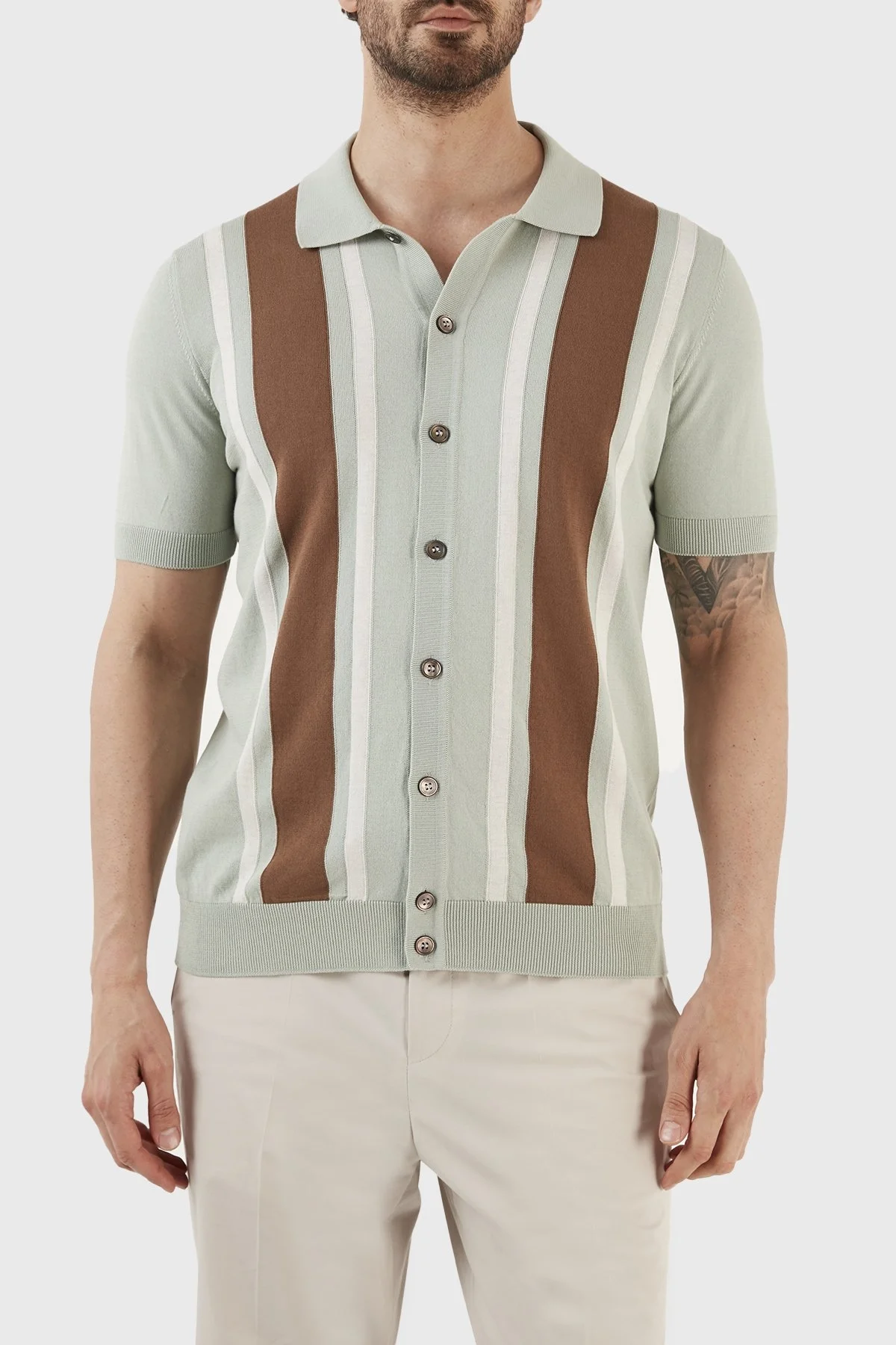 Gran Sasso % 100 Pamuk Regular Fit Kısa Kollu Triko Erkek Gömlek 59135 20646 412 MİNT - 1