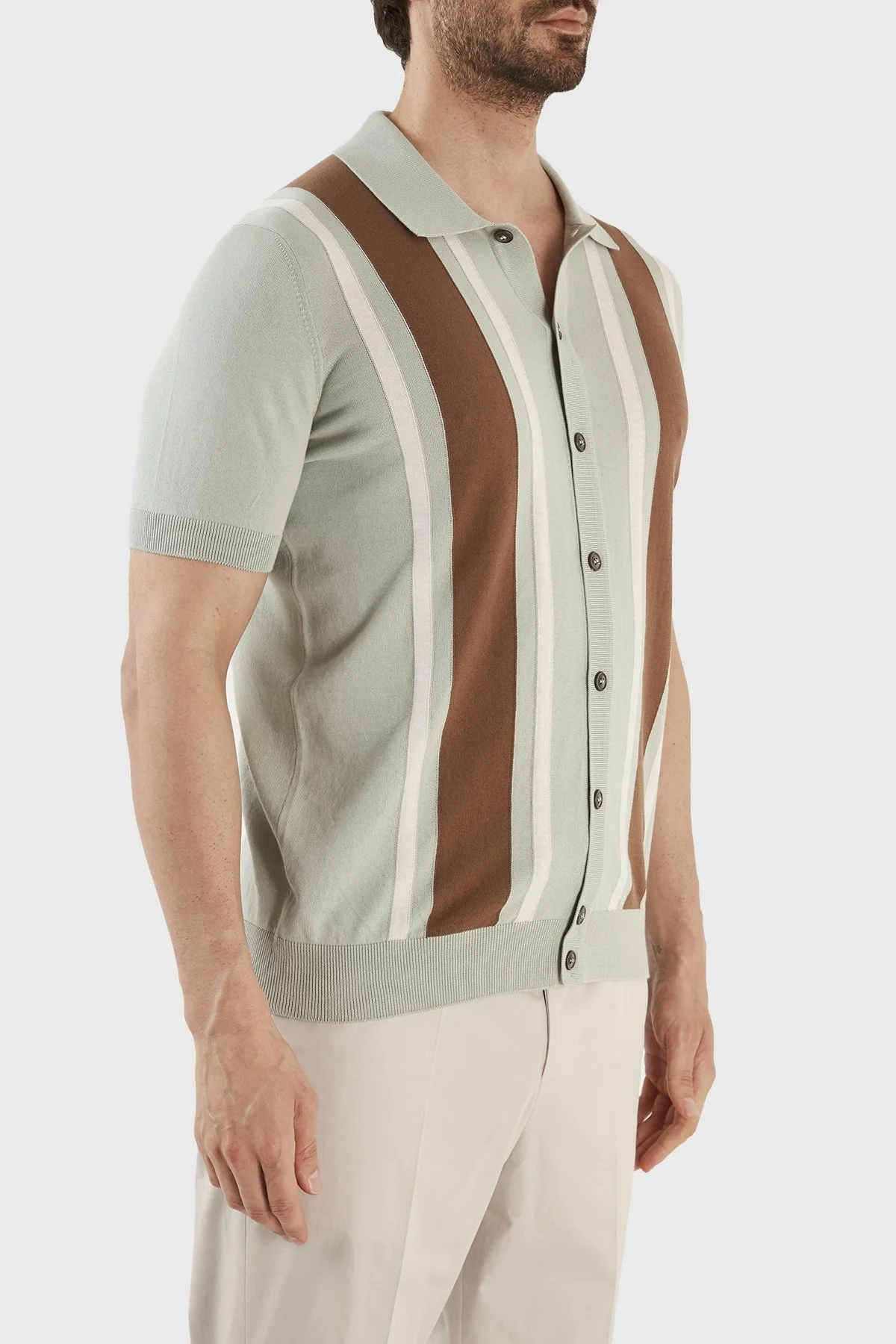 Gran Sasso % 100 Pamuk Regular Fit Kısa Kollu Triko Erkek Gömlek 59135 20646 412 MİNT - 2