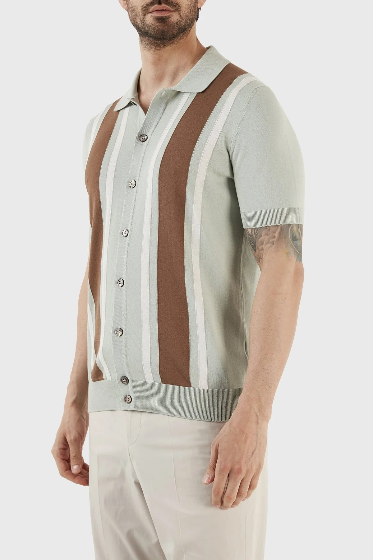 Gran Sasso % 100 Pamuk Regular Fit Kısa Kollu Triko Erkek Gömlek 59135 20646 412 MİNT - 3