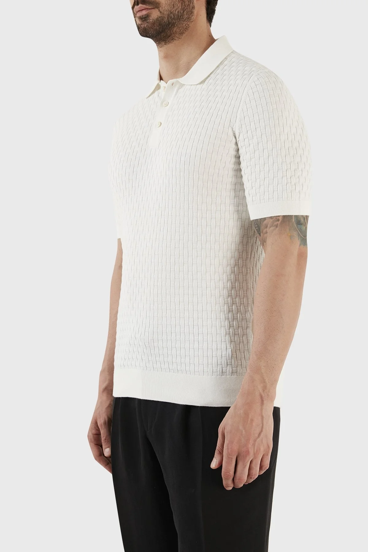 Gran Sasso % 100 Pamuk Regular Fit Triko Düğmeli Erkek Polo T Shirt 57113 18018 005 BEYAZ - 2