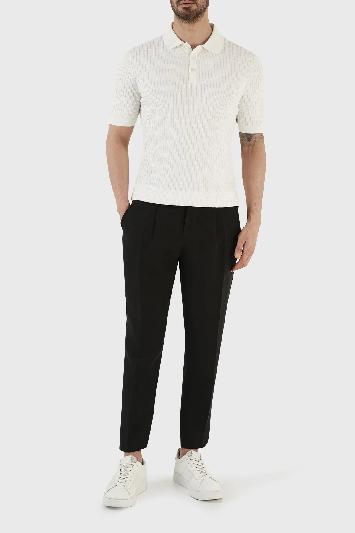 Gran Sasso % 100 Pamuk Regular Fit Triko Düğmeli Erkek Polo T Shirt 57113 18018 005 BEYAZ - 4