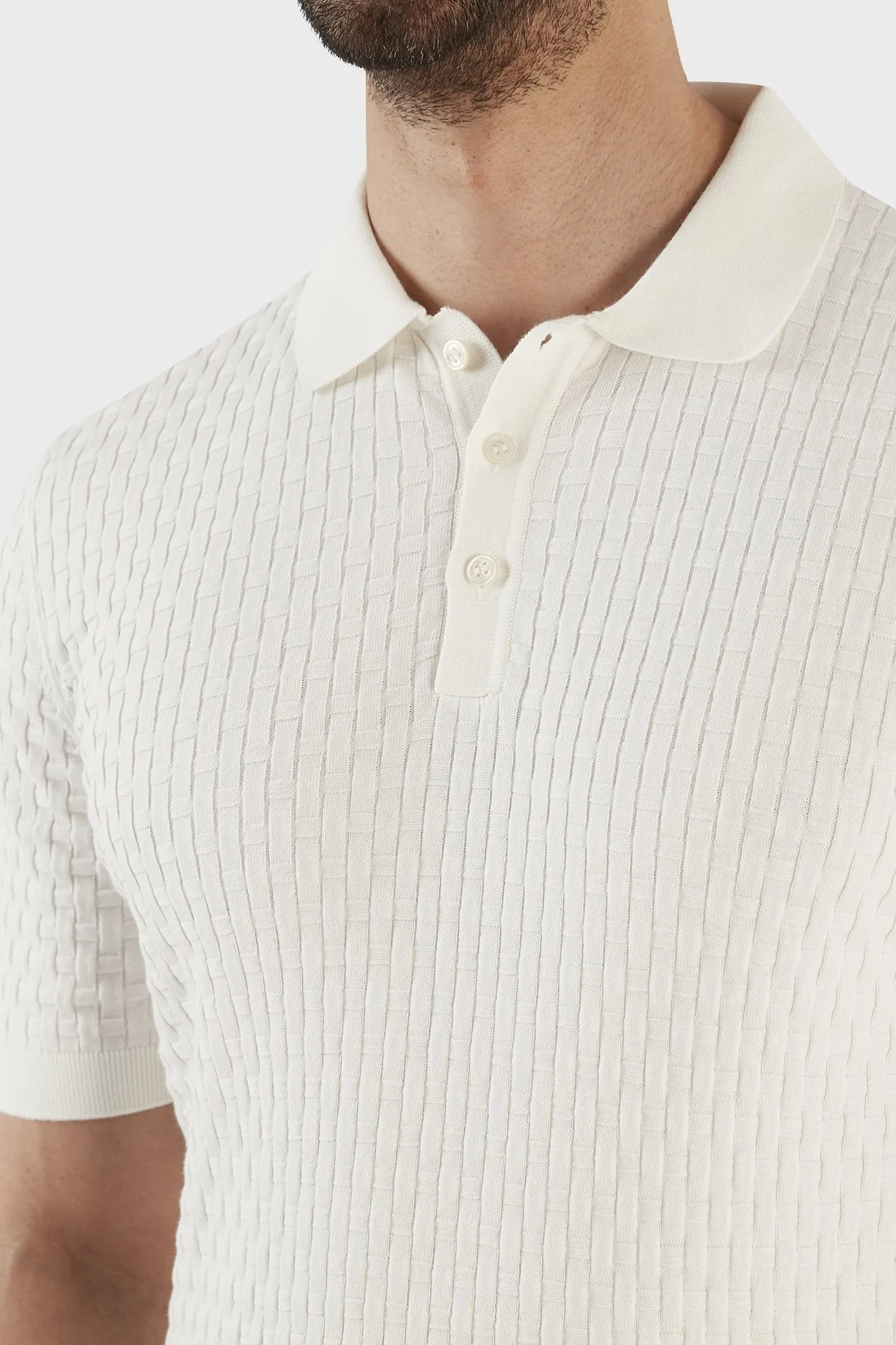 Gran Sasso % 100 Pamuk Regular Fit Triko Düğmeli Erkek Polo T Shirt 57113 18018 005 BEYAZ - 5