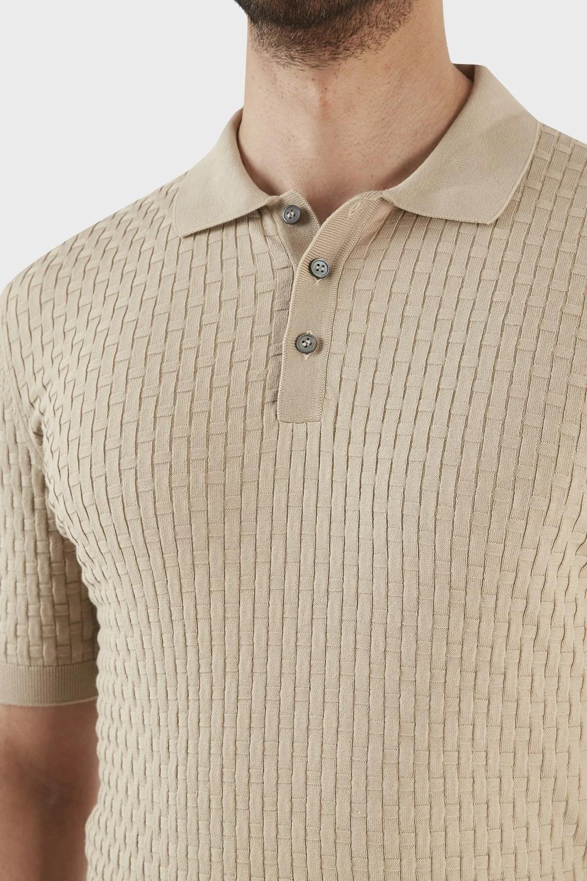 Gran Sasso % 100 Pamuk Regular Fit Triko Düğmeli Erkek Polo T Shirt 57113 18018 120 BEJ - 5
