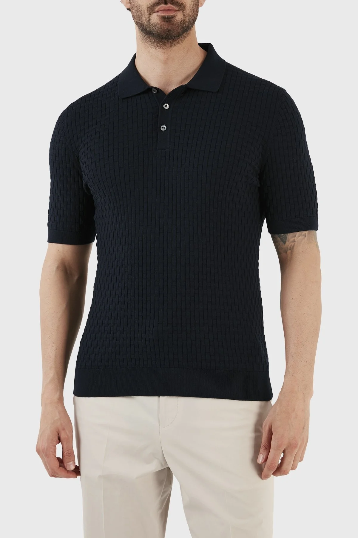 Gran Sasso % 100 Pamuk Regular Fit Triko Düğmeli Erkek Polo T Shirt 57113 18018 598 LACİVERT - 1