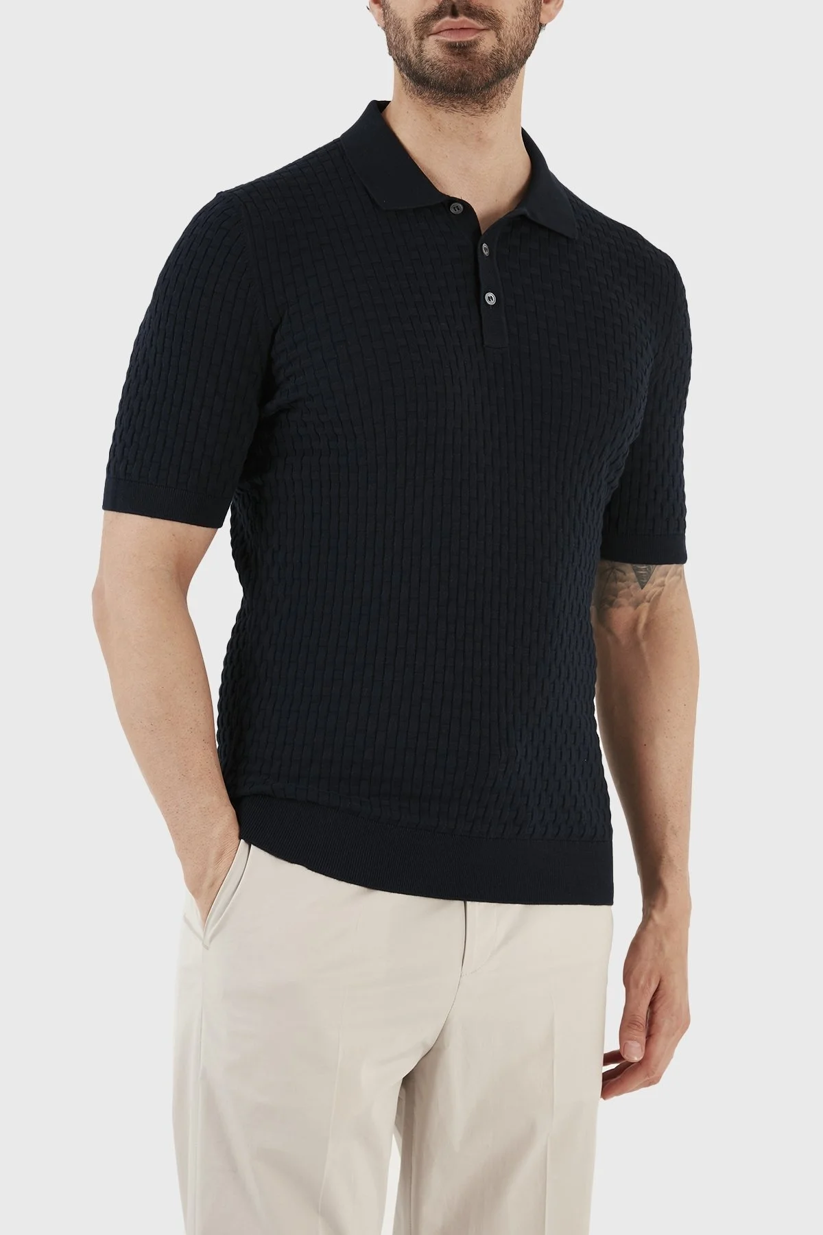 Gran Sasso % 100 Pamuk Regular Fit Triko Düğmeli Erkek Polo T Shirt 57113 18018 598 LACİVERT - 2