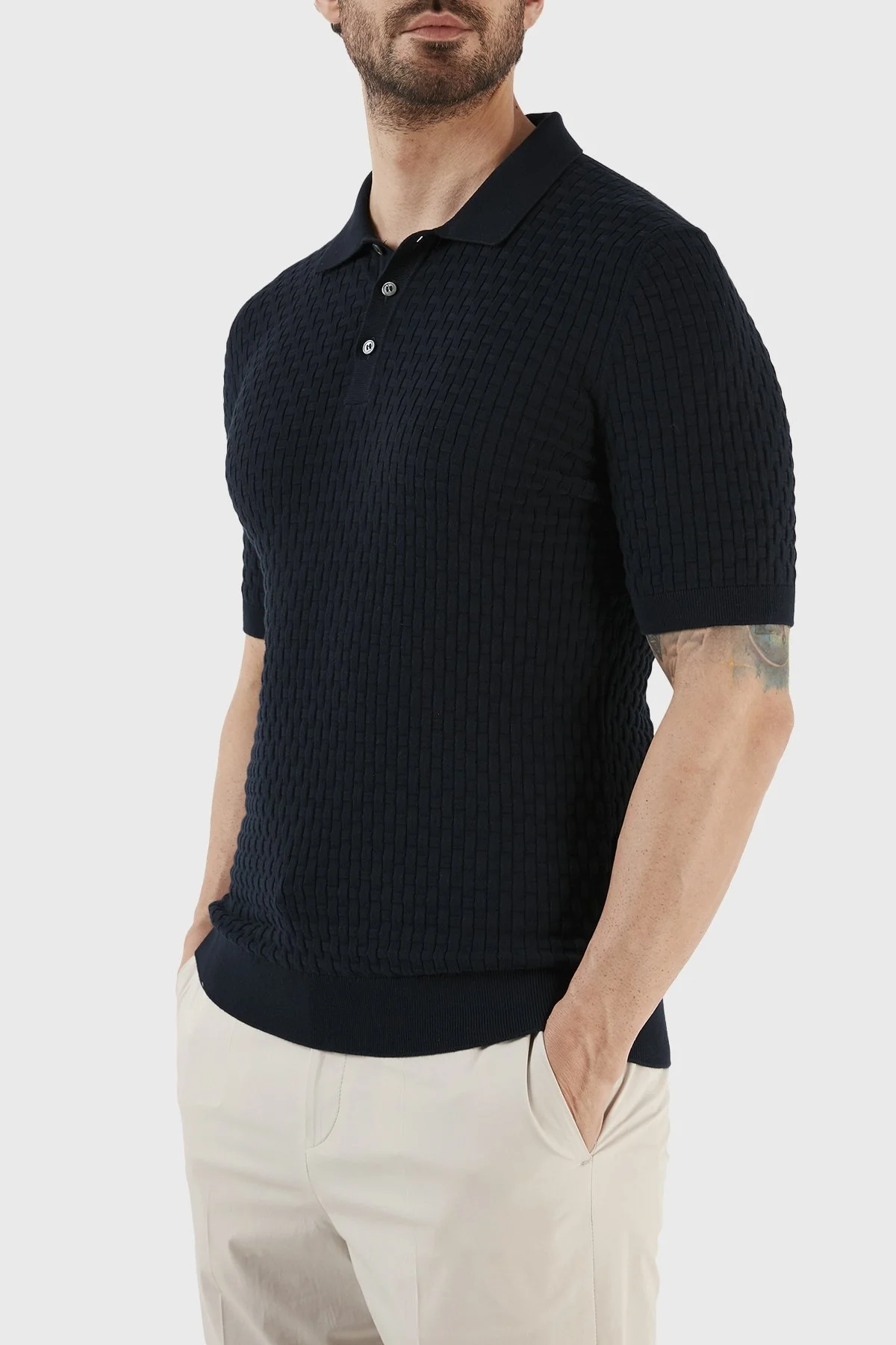 Gran Sasso % 100 Pamuk Regular Fit Triko Düğmeli Erkek Polo T Shirt 57113 18018 598 LACİVERT - 3