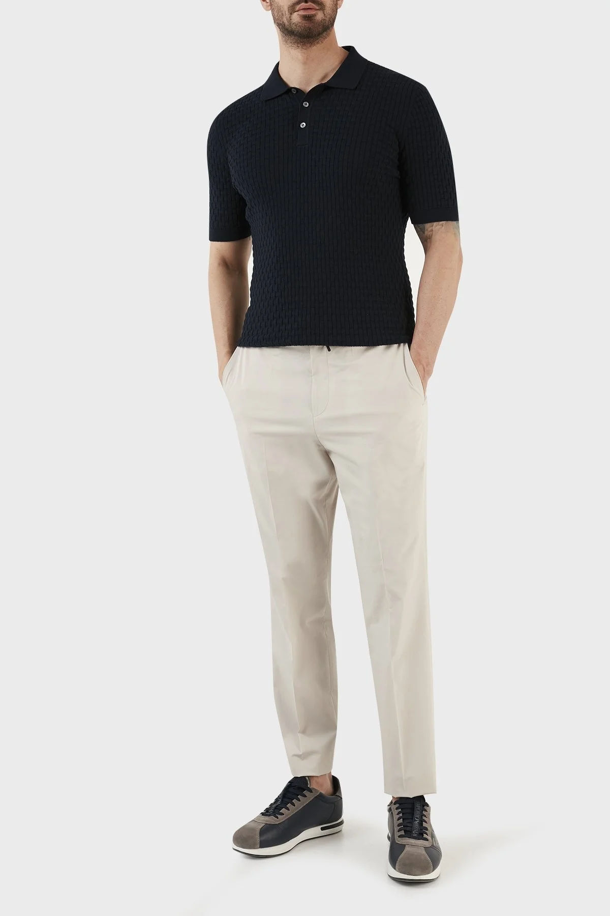Gran Sasso % 100 Pamuk Regular Fit Triko Düğmeli Erkek Polo T Shirt 57113 18018 598 LACİVERT - 4