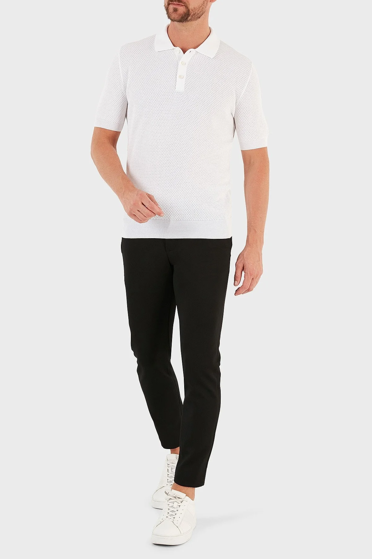 Gran Sasso % 100 Pamuk Slim Fit Düğmeli Erkek Polo T Shirt 57113 20620 002 BEYAZ - 2