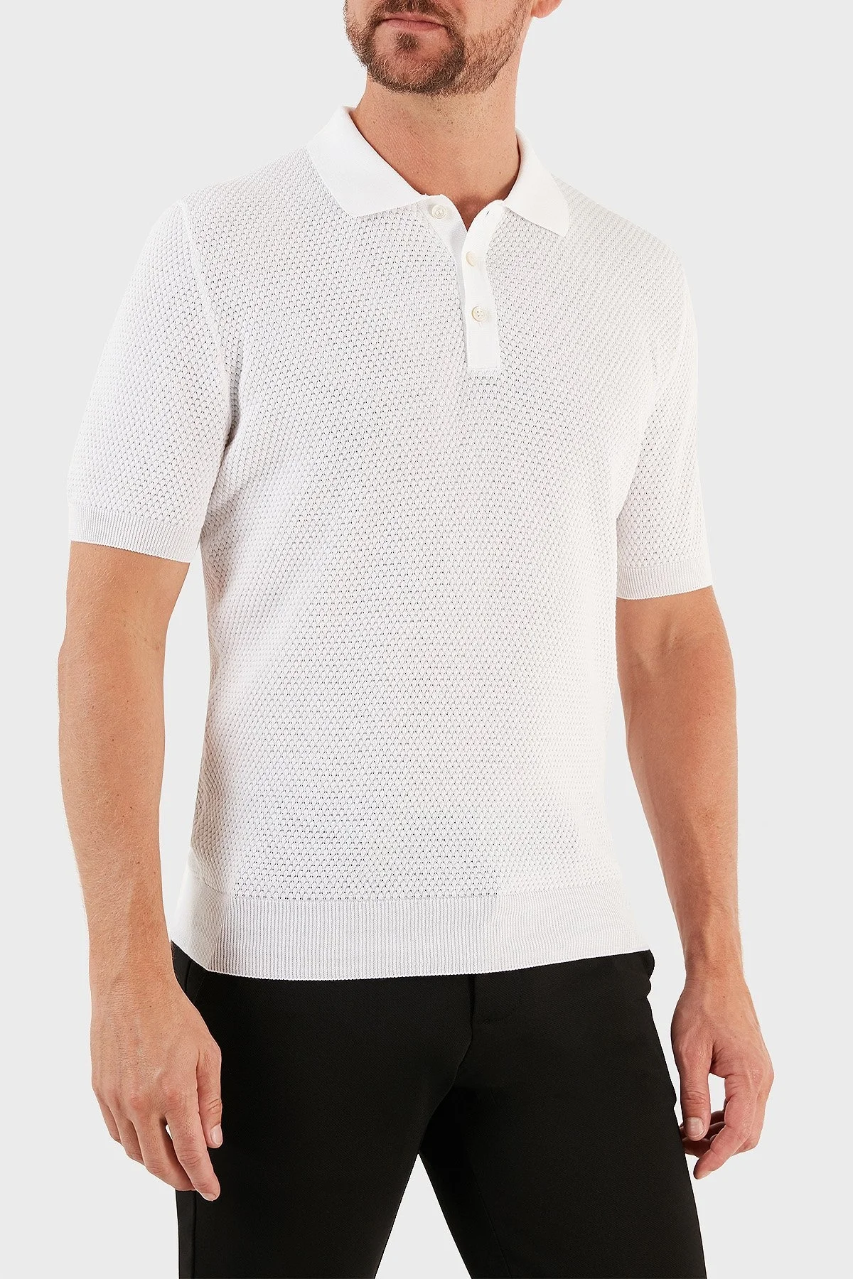 Gran Sasso % 100 Pamuk Slim Fit Düğmeli Erkek Polo T Shirt 57113 20620 002 BEYAZ - 4