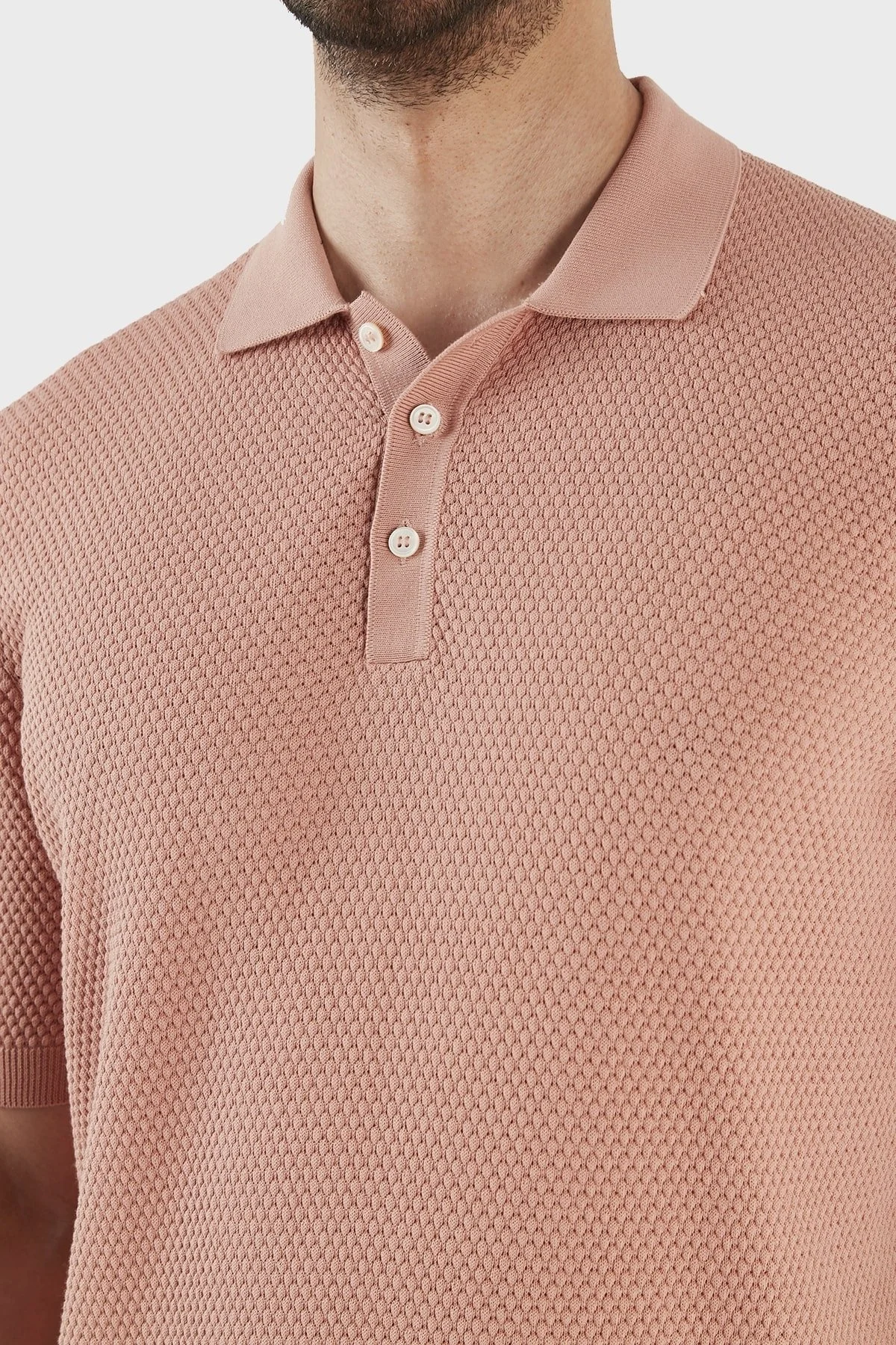 Gran Sasso % 100 Pamuk Slim Fit Düğmeli Erkek Polo T Shirt 57113 20620 329 PUDRA - 9