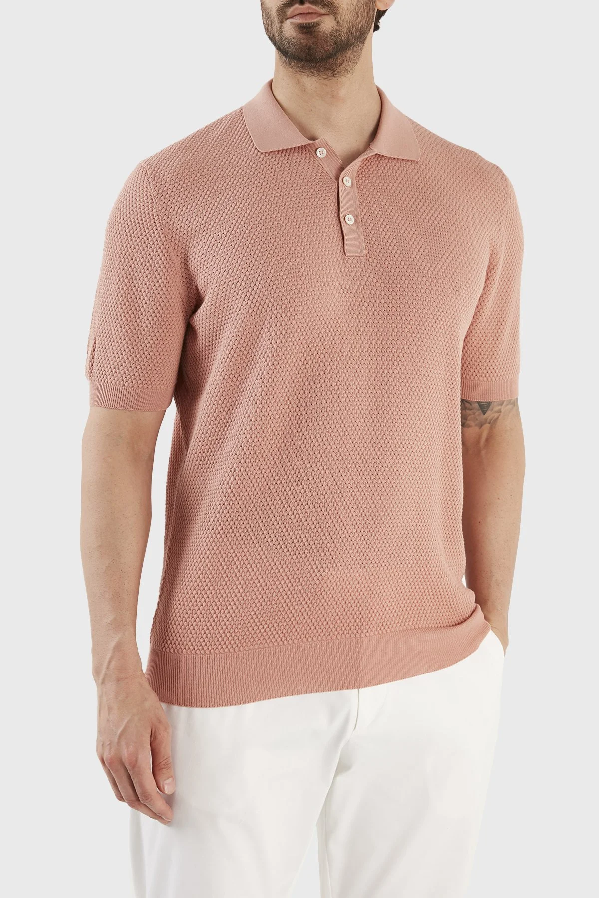 Gran Sasso % 100 Pamuk Slim Fit Düğmeli Erkek Polo T Shirt 57113 20620 329 PUDRA - 2