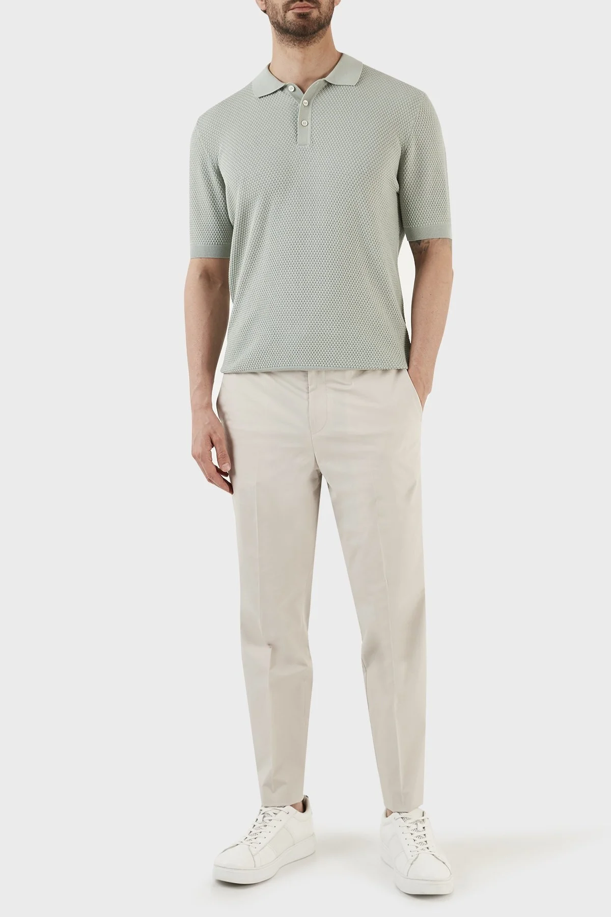 Gran Sasso % 100 Pamuk Slim Fit Düğmeli Erkek Polo T Shirt 57113 20620 412 MİNT - 5