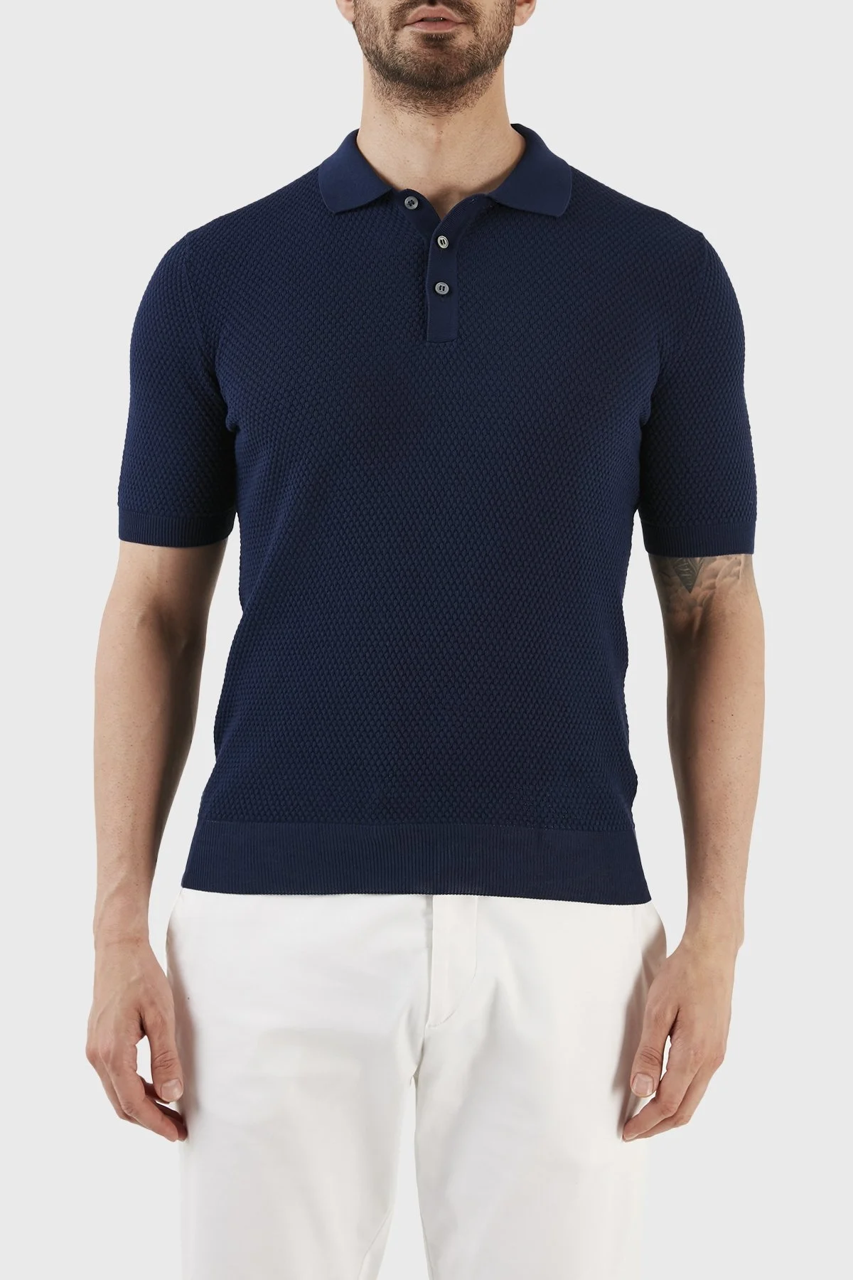 Gran Sasso % 100 Pamuk Slim Fit Düğmeli Erkek Polo T Shirt 57113 20620 578 LACİVERT - 1