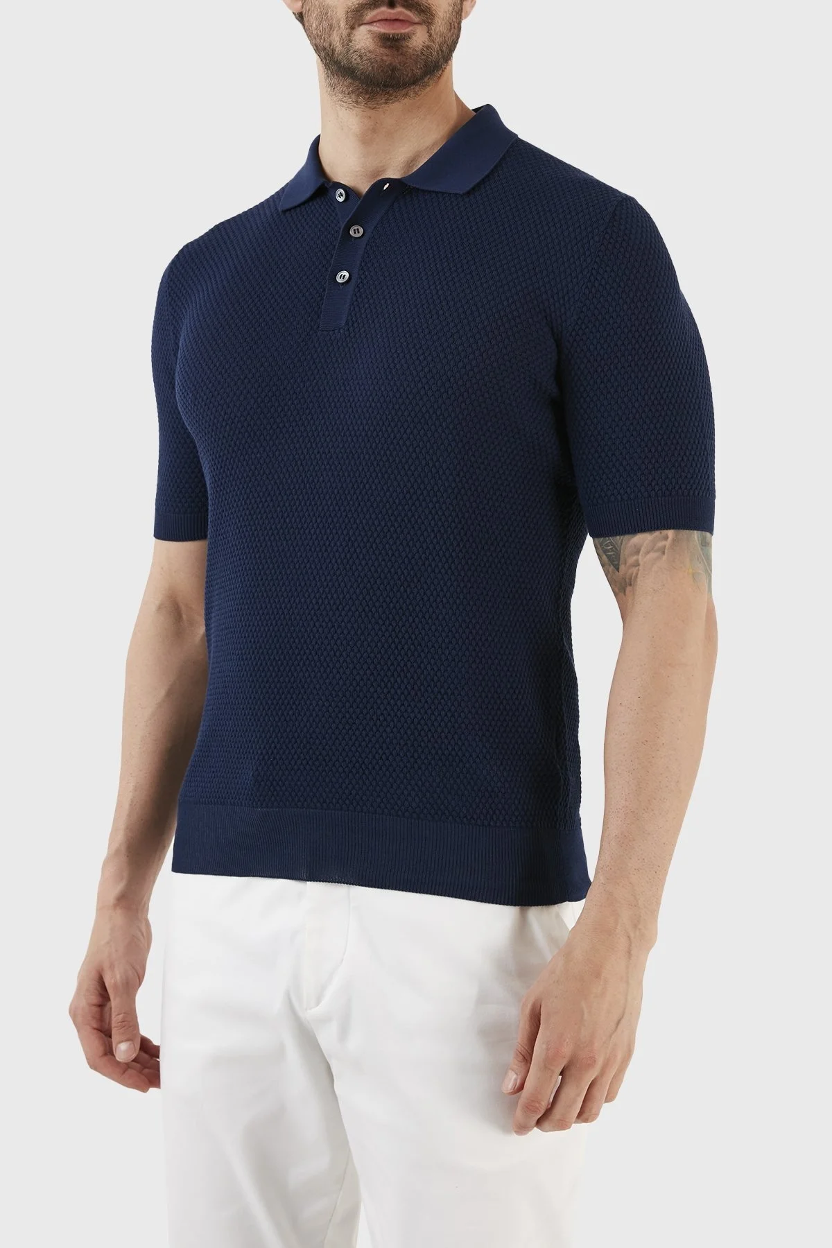 Gran Sasso % 100 Pamuk Slim Fit Düğmeli Erkek Polo T Shirt 57113 20620 578 LACİVERT - 2