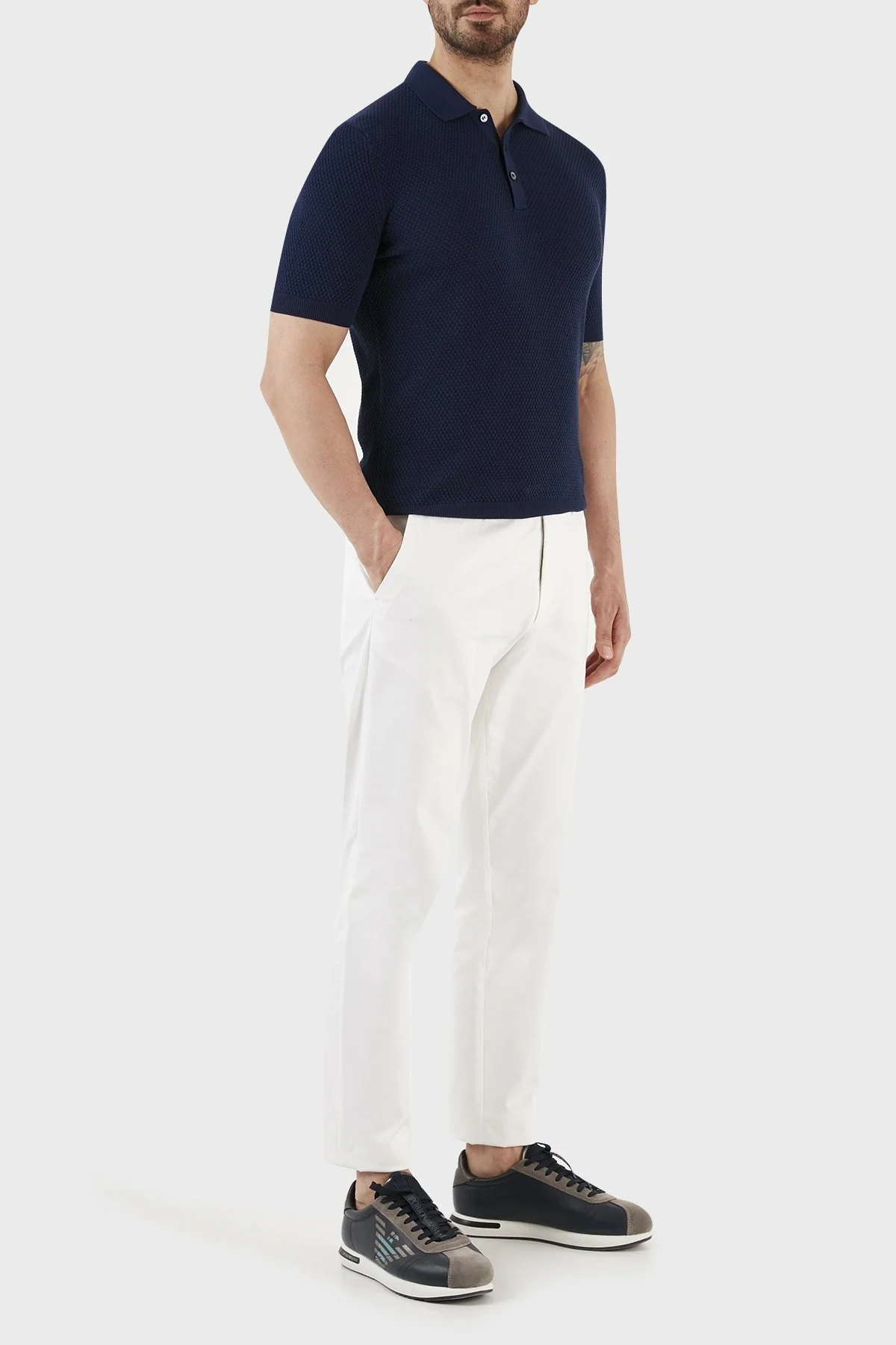 Gran Sasso % 100 Pamuk Slim Fit Düğmeli Erkek Polo T Shirt 57113 20620 578 LACİVERT - 4