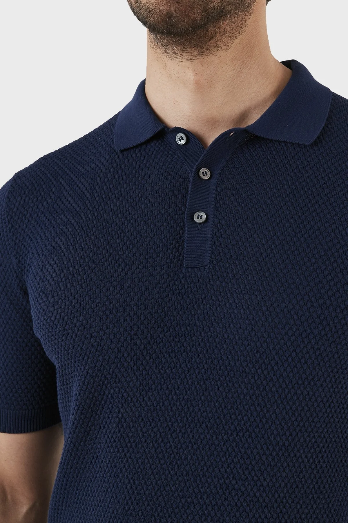 Gran Sasso % 100 Pamuk Slim Fit Düğmeli Erkek Polo T Shirt 57113 20620 578 LACİVERT - 5