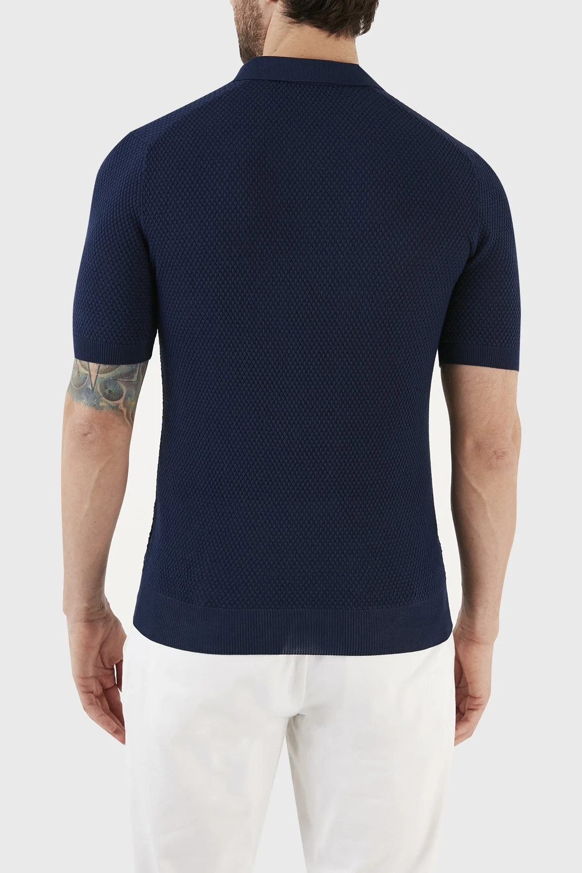 Gran Sasso % 100 Pamuk Slim Fit Düğmeli Erkek Polo T Shirt 57113 20620 578 LACİVERT - 6