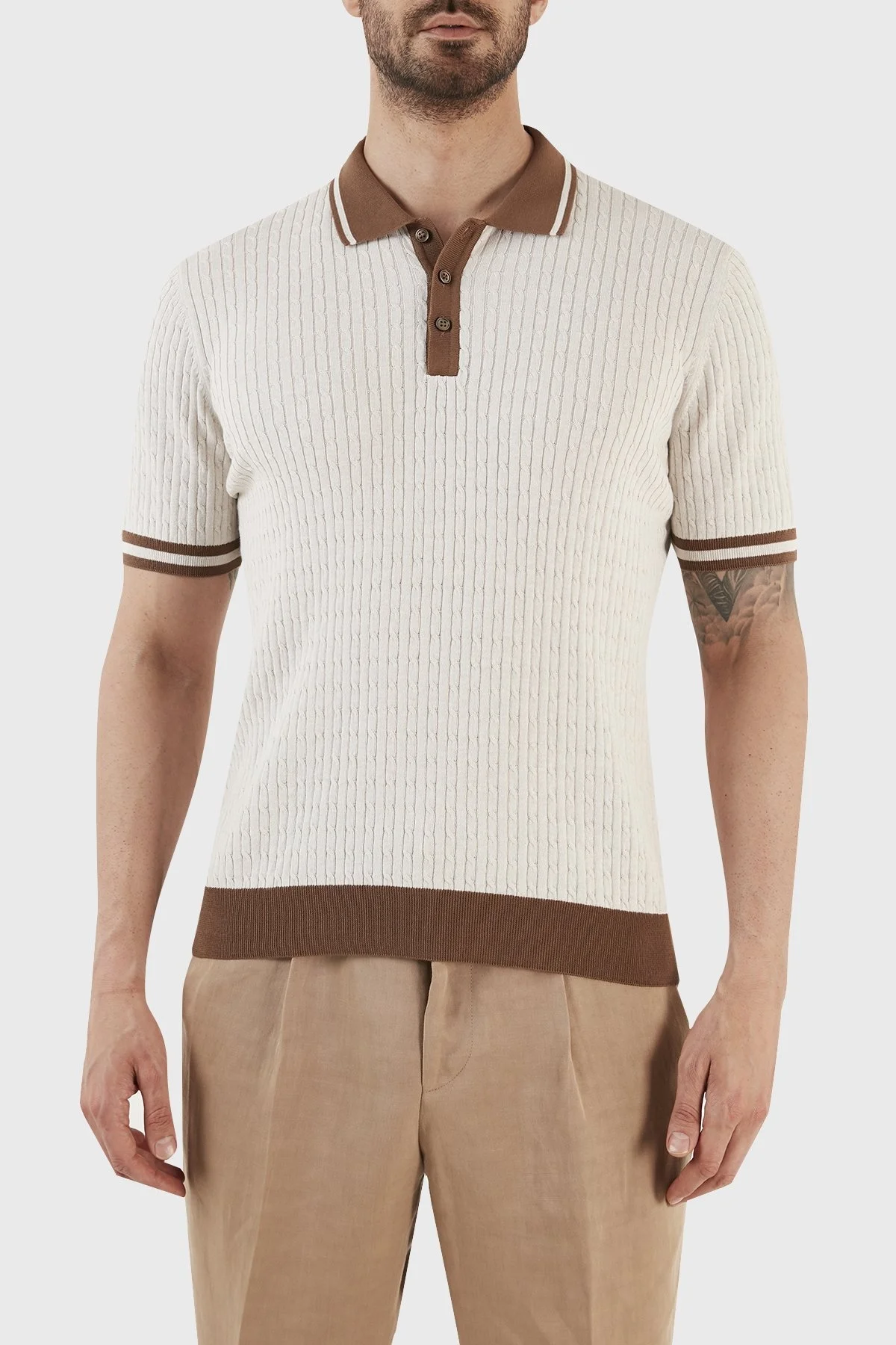 Gran Sasso % 100 Pamuk Slim Fit Düğmeli Erkek Polo T Shirt 57113 20625 006 TAŞ - 1