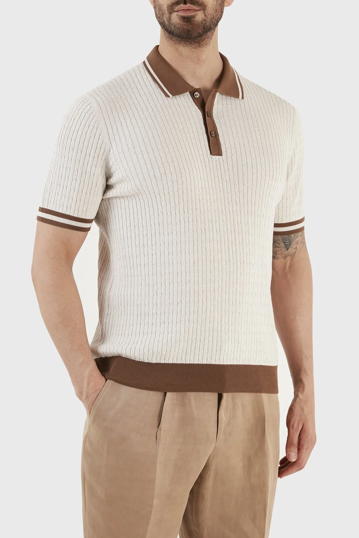 Gran Sasso % 100 Pamuk Slim Fit Düğmeli Erkek Polo T Shirt 57113 20625 006 TAŞ - 2