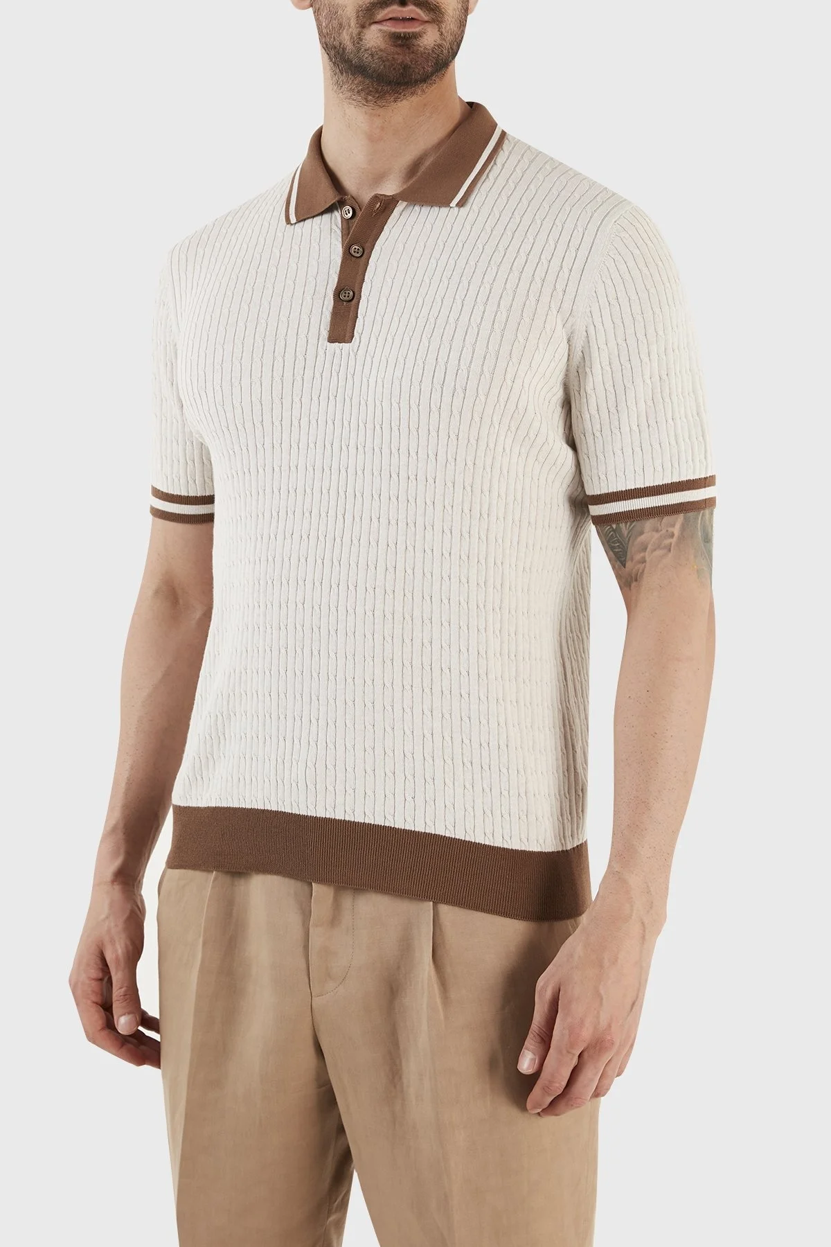 Gran Sasso % 100 Pamuk Slim Fit Düğmeli Erkek Polo T Shirt 57113 20625 006 TAŞ - 3