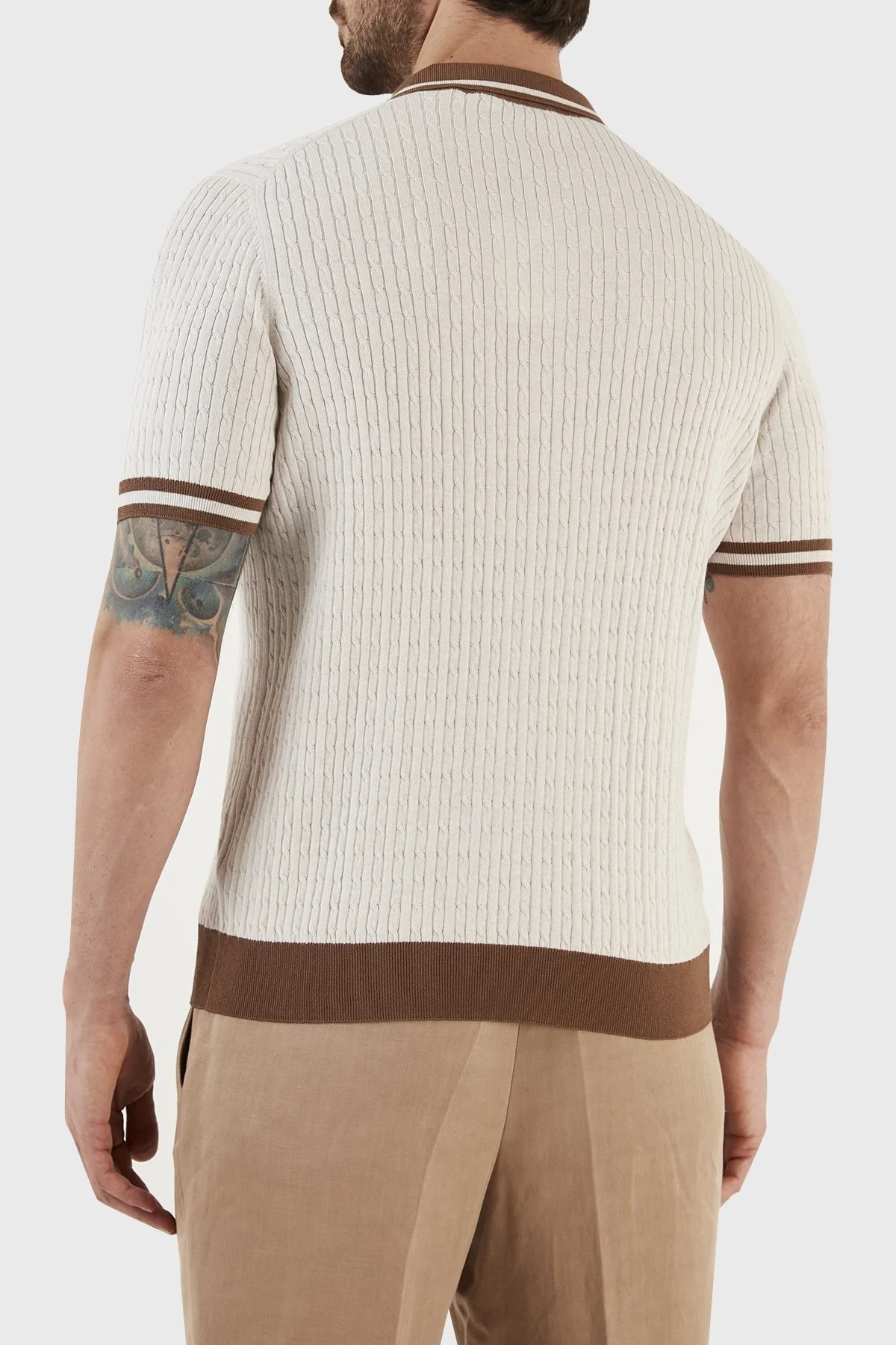 Gran Sasso % 100 Pamuk Slim Fit Düğmeli Erkek Polo T Shirt 57113 20625 006 TAŞ - 6