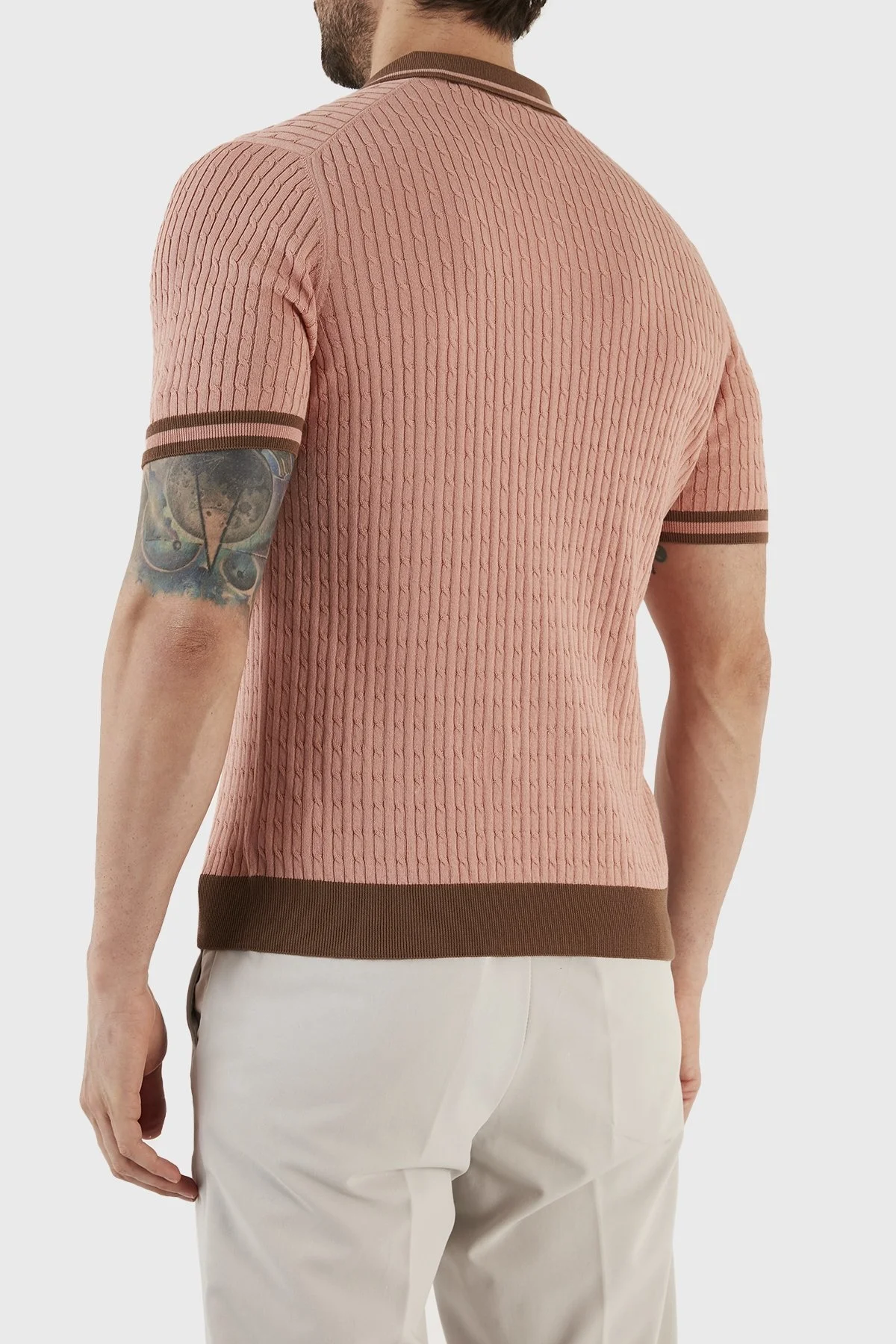 Gran Sasso % 100 Pamuk Slim Fit Düğmeli Erkek Polo T Shirt 57113 20625 329 PUDRA - 4