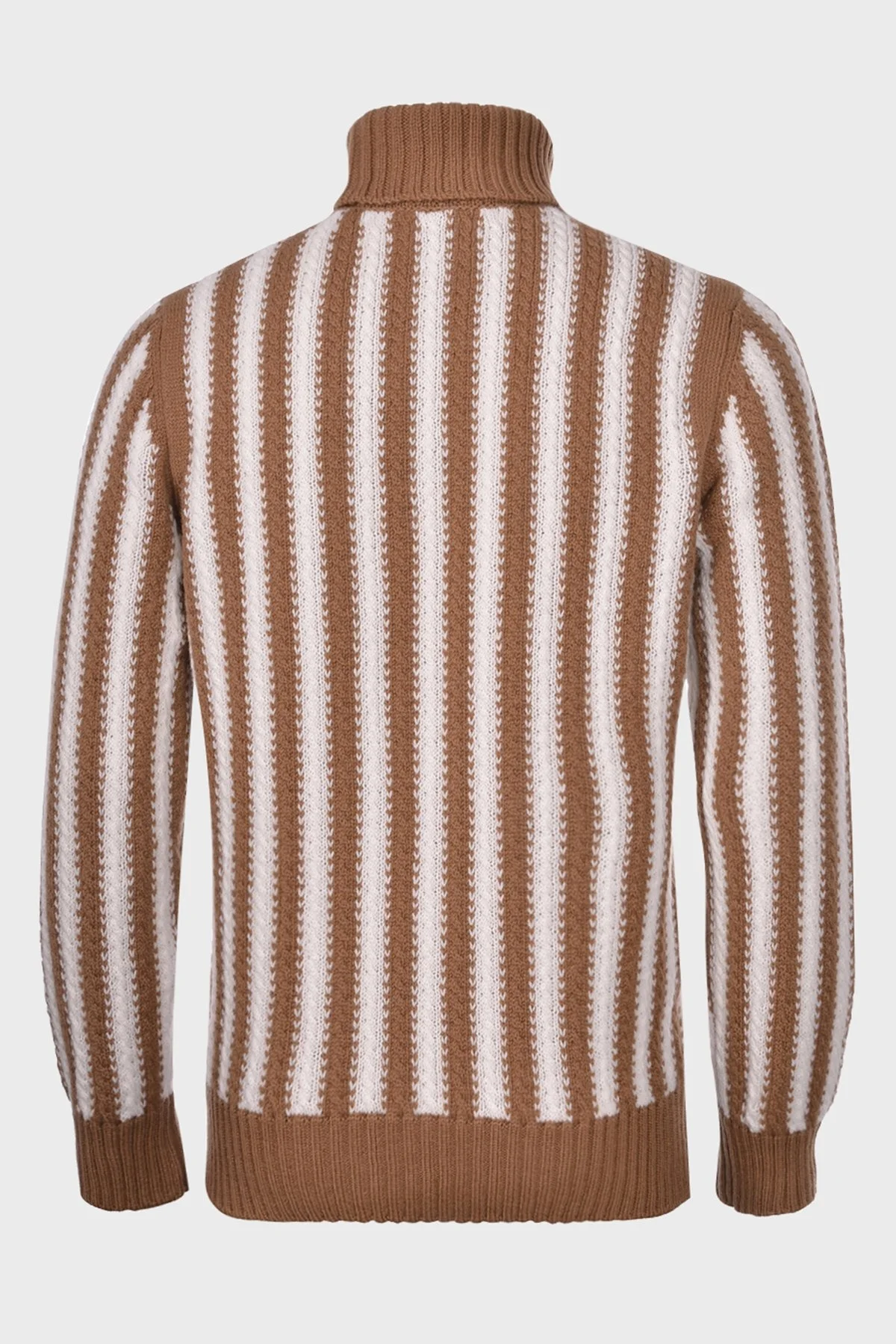 Gran Sasso % 100 Yün Çizgili Boğazlı Yaka Erkek Kazak 13121 22647 117 KAHVE - 2