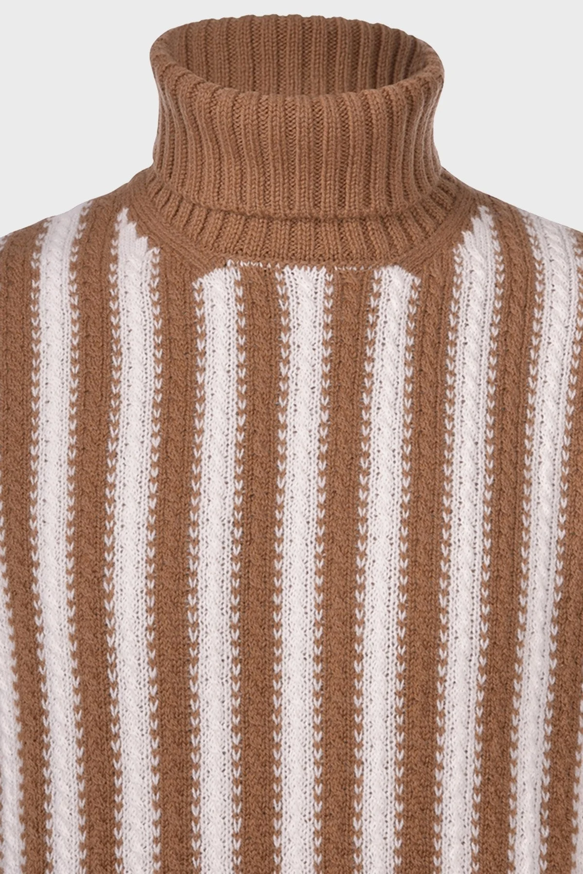 Gran Sasso % 100 Yün Çizgili Boğazlı Yaka Erkek Kazak 13121 22647 117 KAHVE - 4