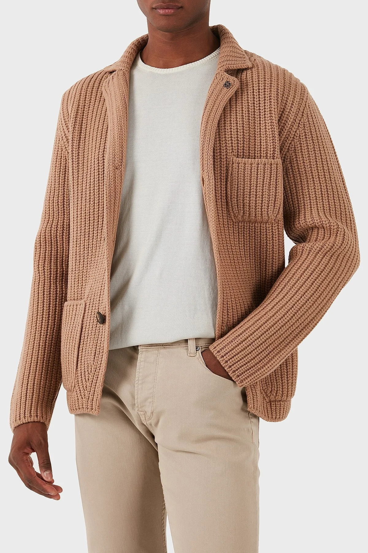 Gran Sasso % 100 Yün Regular Fit 3 Düğmeli Cepli Örme Erkek Hırka 10166 25028 130 TABA - 1